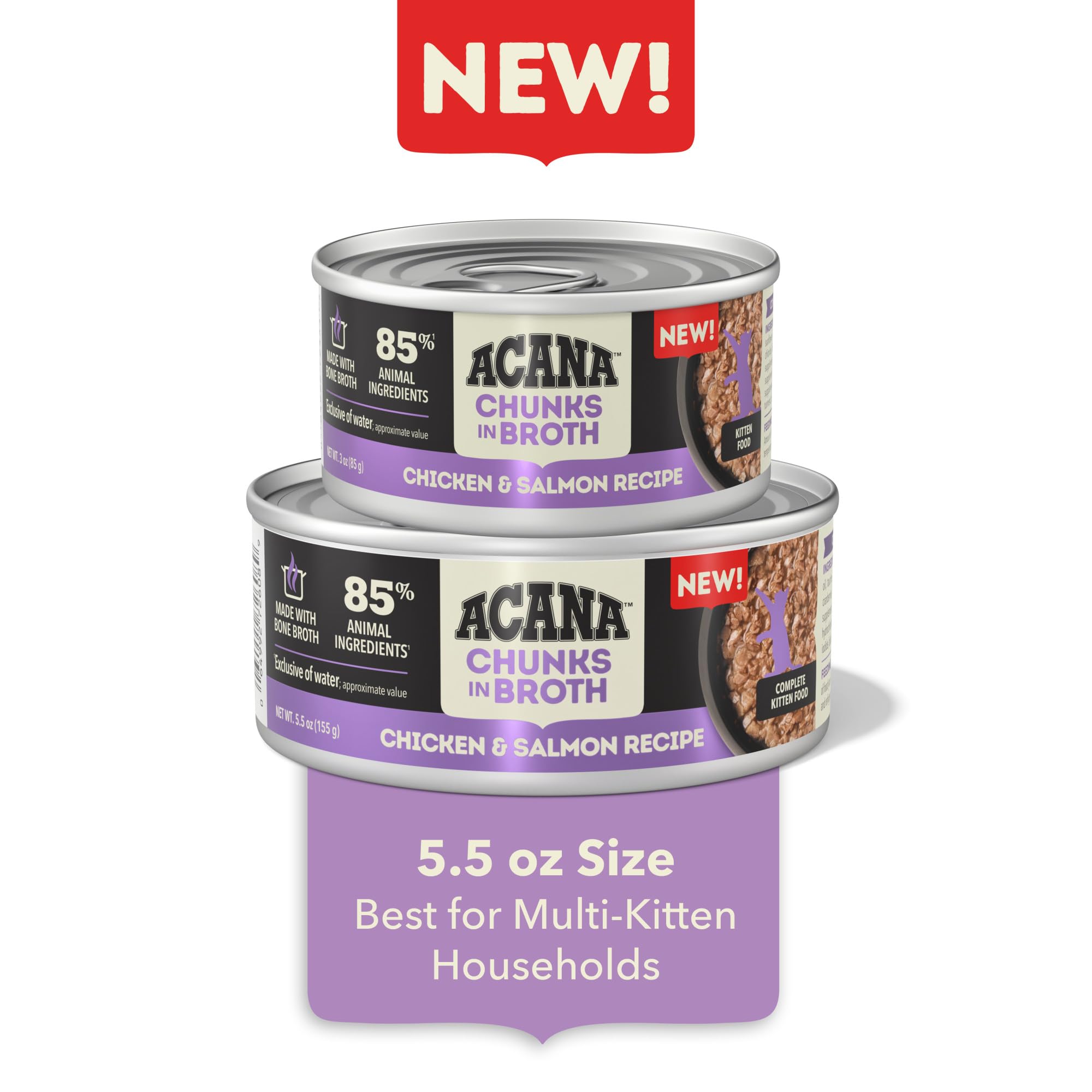 ACANA Chunks in Broth Wet Cat Food Chicken & Salmon Recipe for Kittens 5.5oz Cans (6 Count)