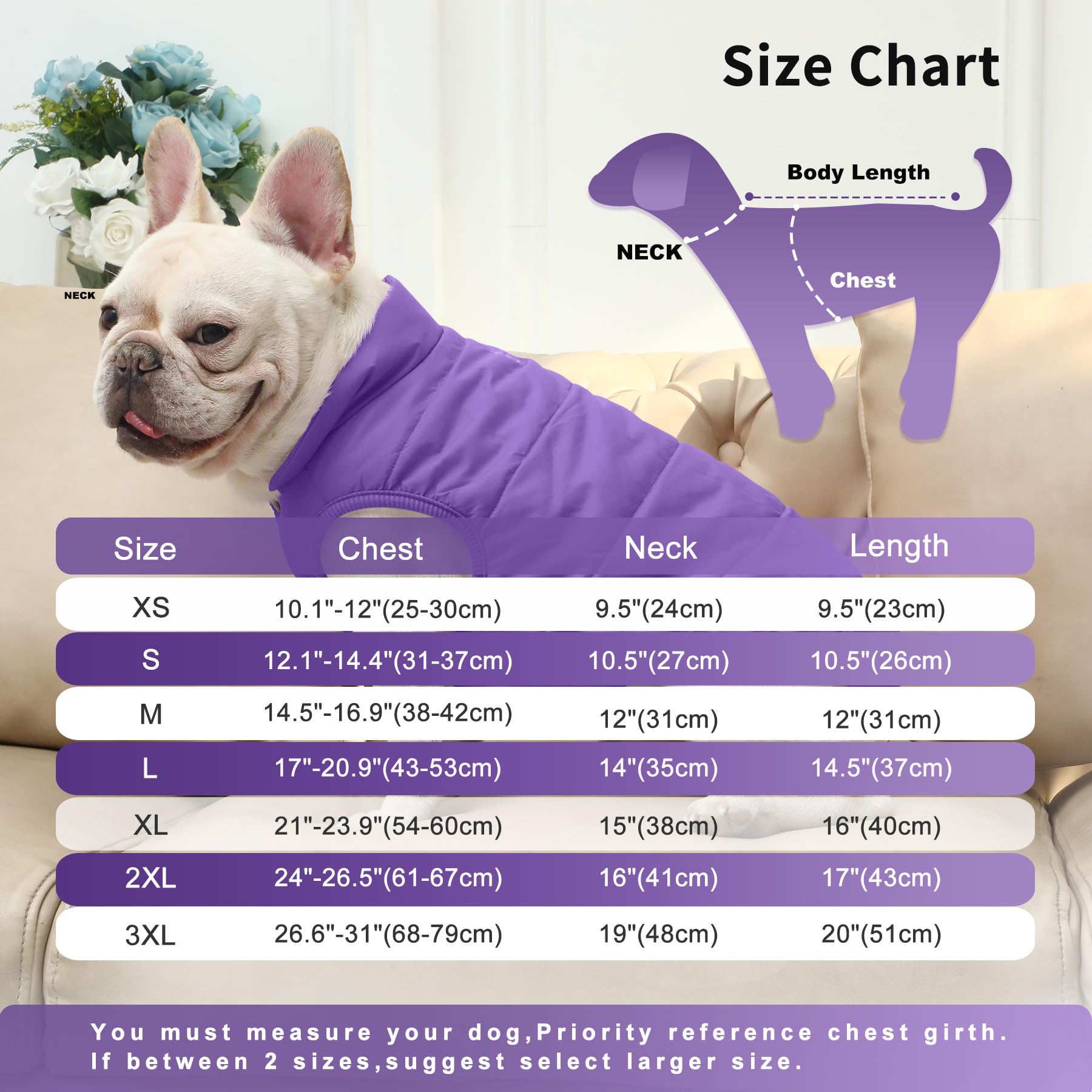 Joydaog 2 Layers Fleece Lined Warm Dog Jacket For Winter Cold Weather,Soft Windproof Medium Dog Coat,Purple Xl