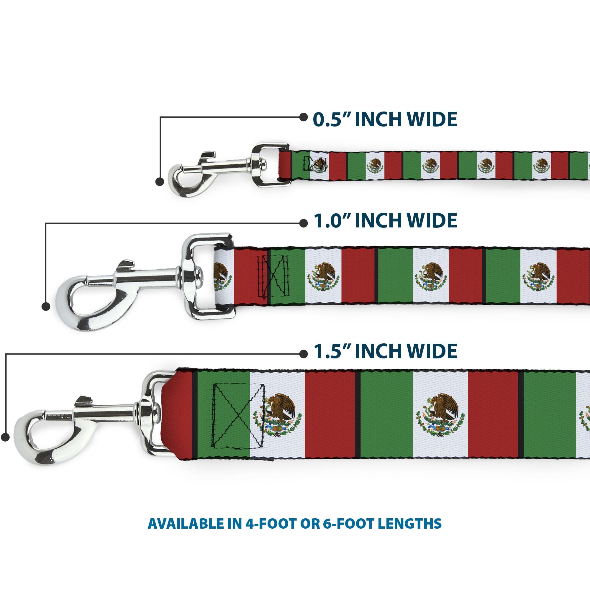 Buckle-Down Pet Leash - Mexico Flags - 6 Feet Long - 1.5 Wide