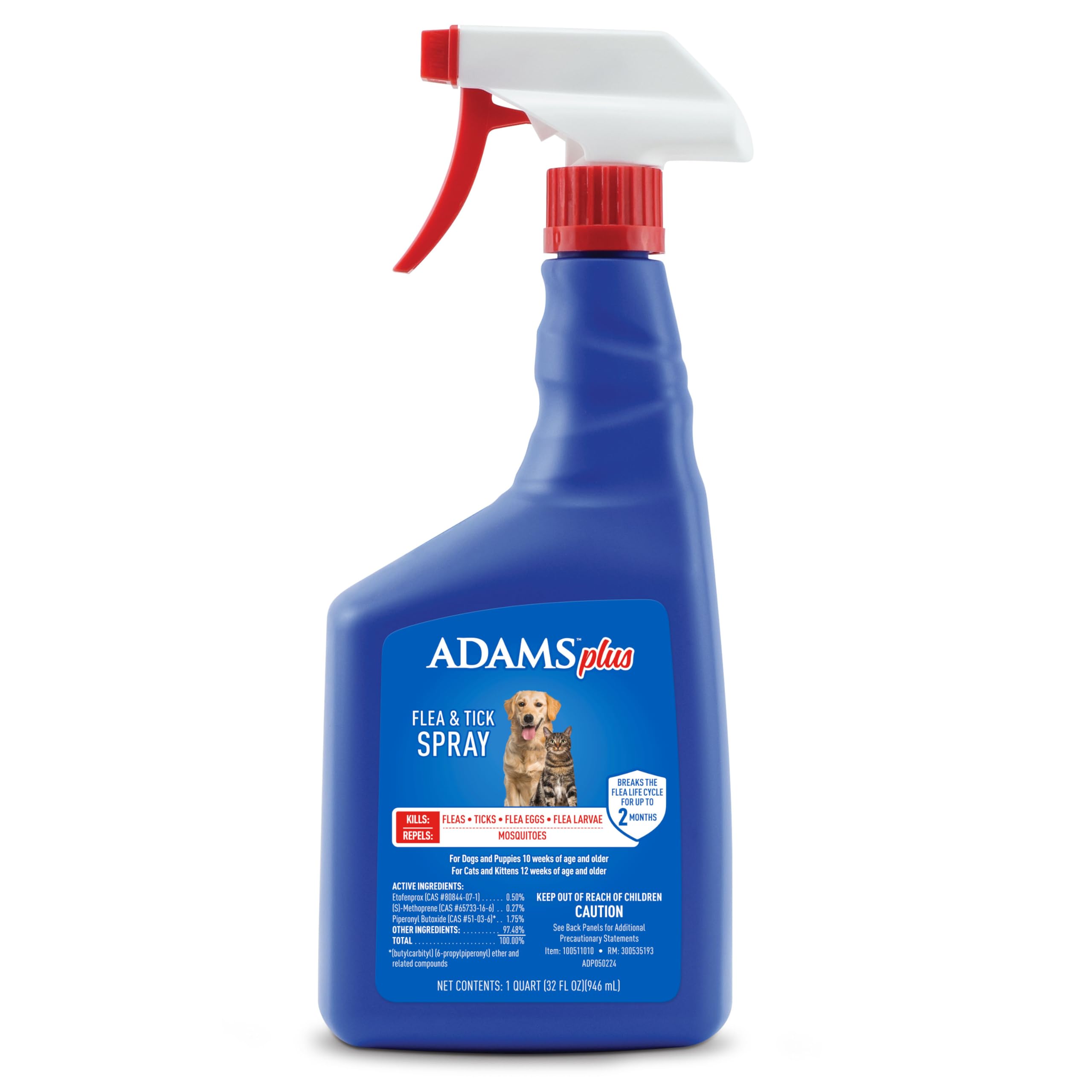 Adams Plus Flea & Tick Spray with Precor ; Kills Adult Fleas, Flea Eggs, Flea Larvae, Ticks, and Repels Mosquitoes For Up To 2 W