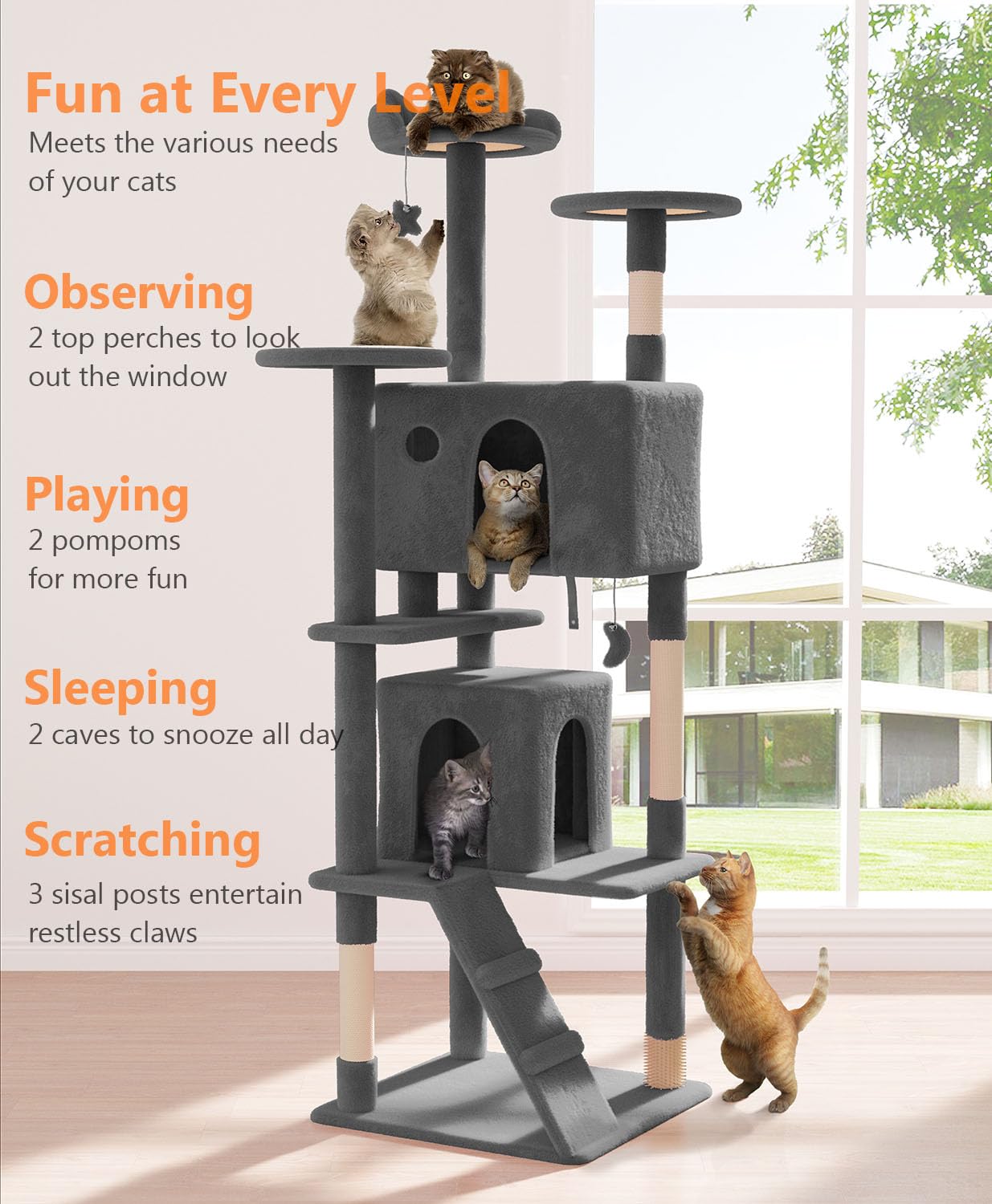 Os Motor 77'' Cat Tree Tower For Indoor Cats Large Adult, Cute/Tall Modern Cat Tree For Big Cats 20 Lbs, Plush Multi-Level Cat C