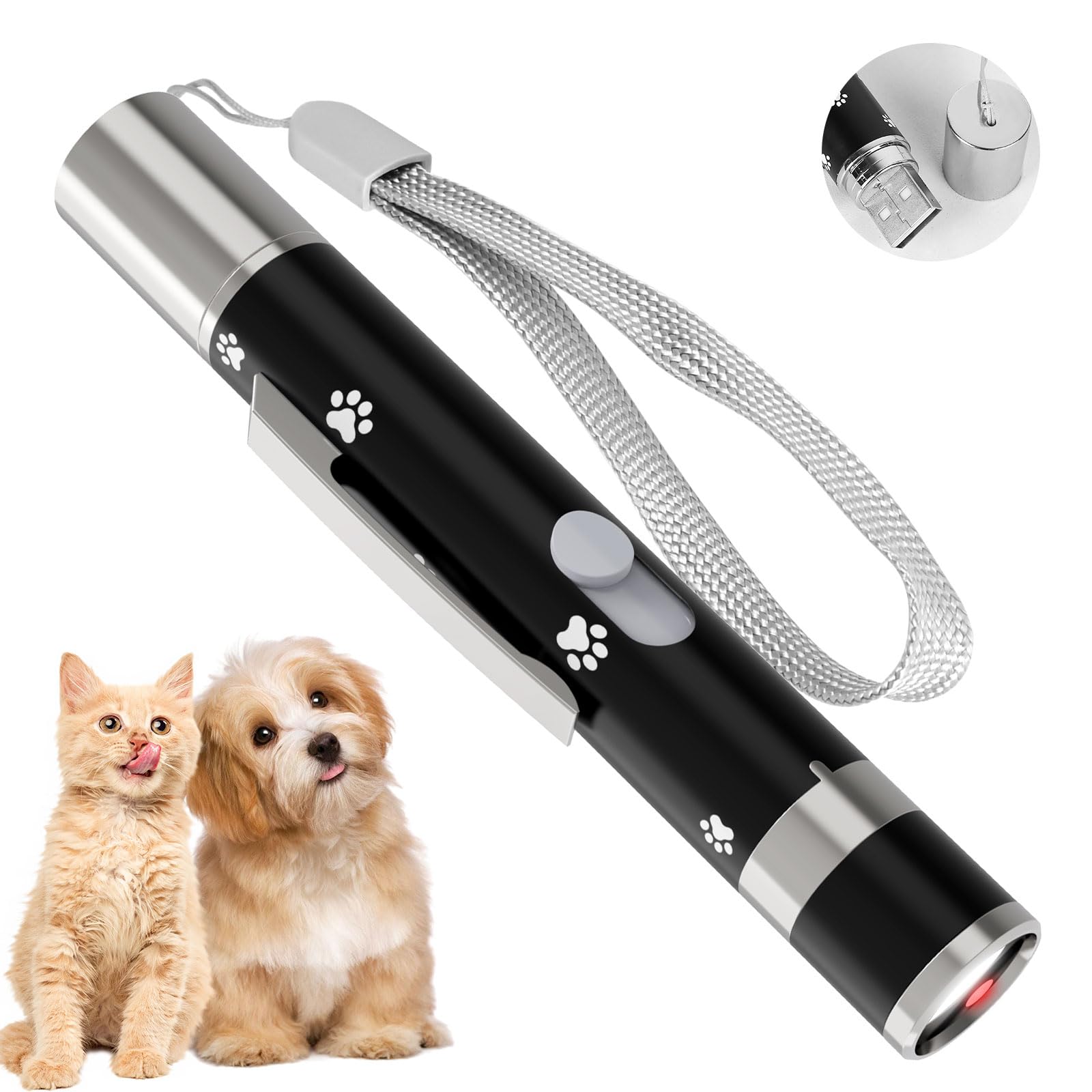 Oumsis Interactive Cat Toy - Cat Toys For Indoor Cats, Long Range 7 Adjustable Patterns, Red Light Pointer Toy For Fun, Exercise