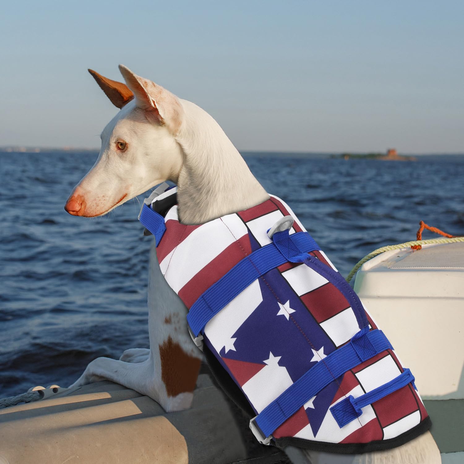 Emust Dog Life Vests, Adjustable Dog Life Jacket With Rescue Handle, Dogs Flotation Vest For Small/Medium/Large Dogs, Xs, Flagst