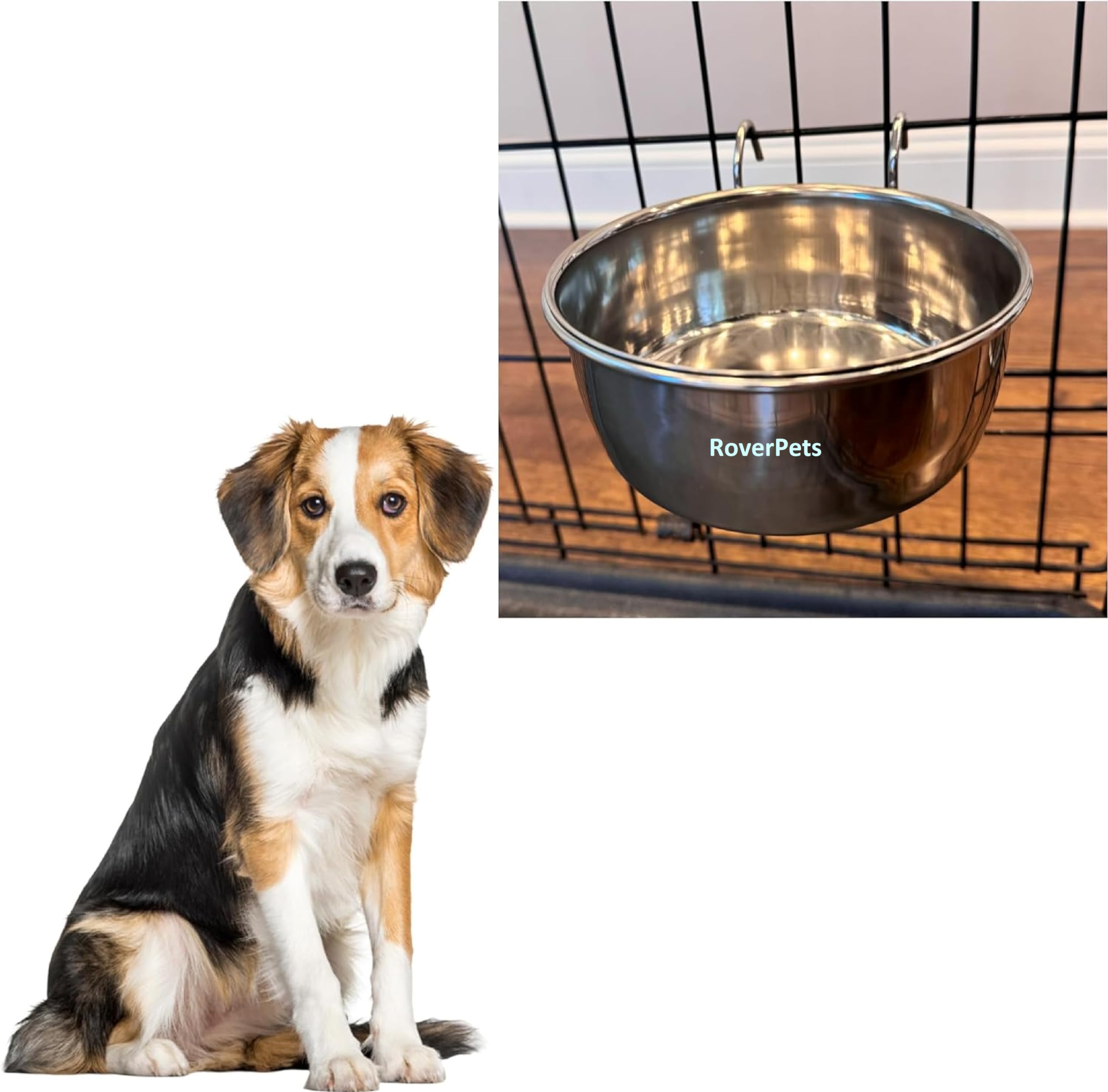 Roverpets Coop Cup Wire Hanger  Stainless Steel Hanging Bowl For Pet Crates, Easy Install, ChewProof, Removable Water/Kibble B