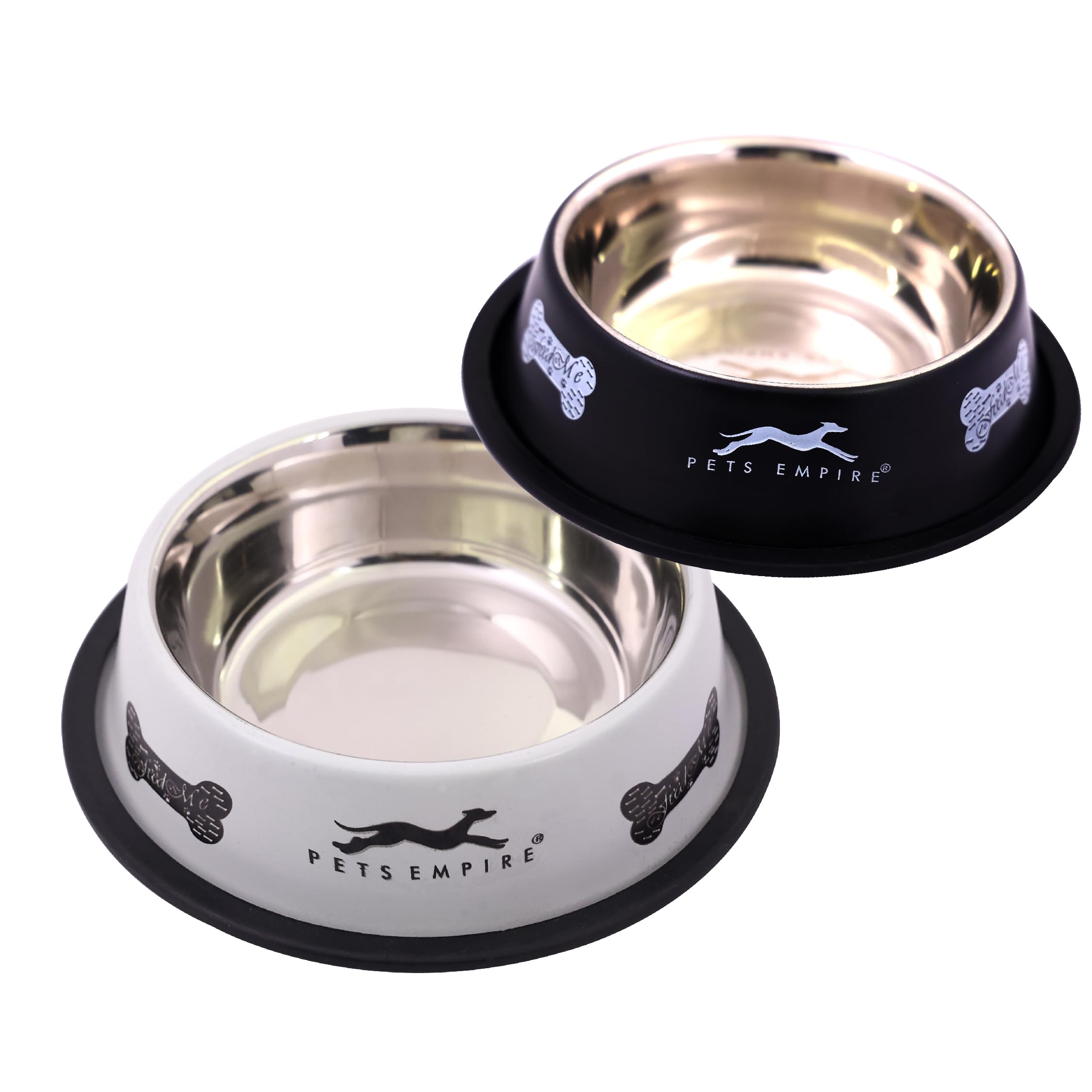 Royale Cat AntiSkid Stainless Steel Bowl For Dogs, Puppy And Cat, Black & Grey Color, Food And Water Bowl, Medium  700Ml (Buy 