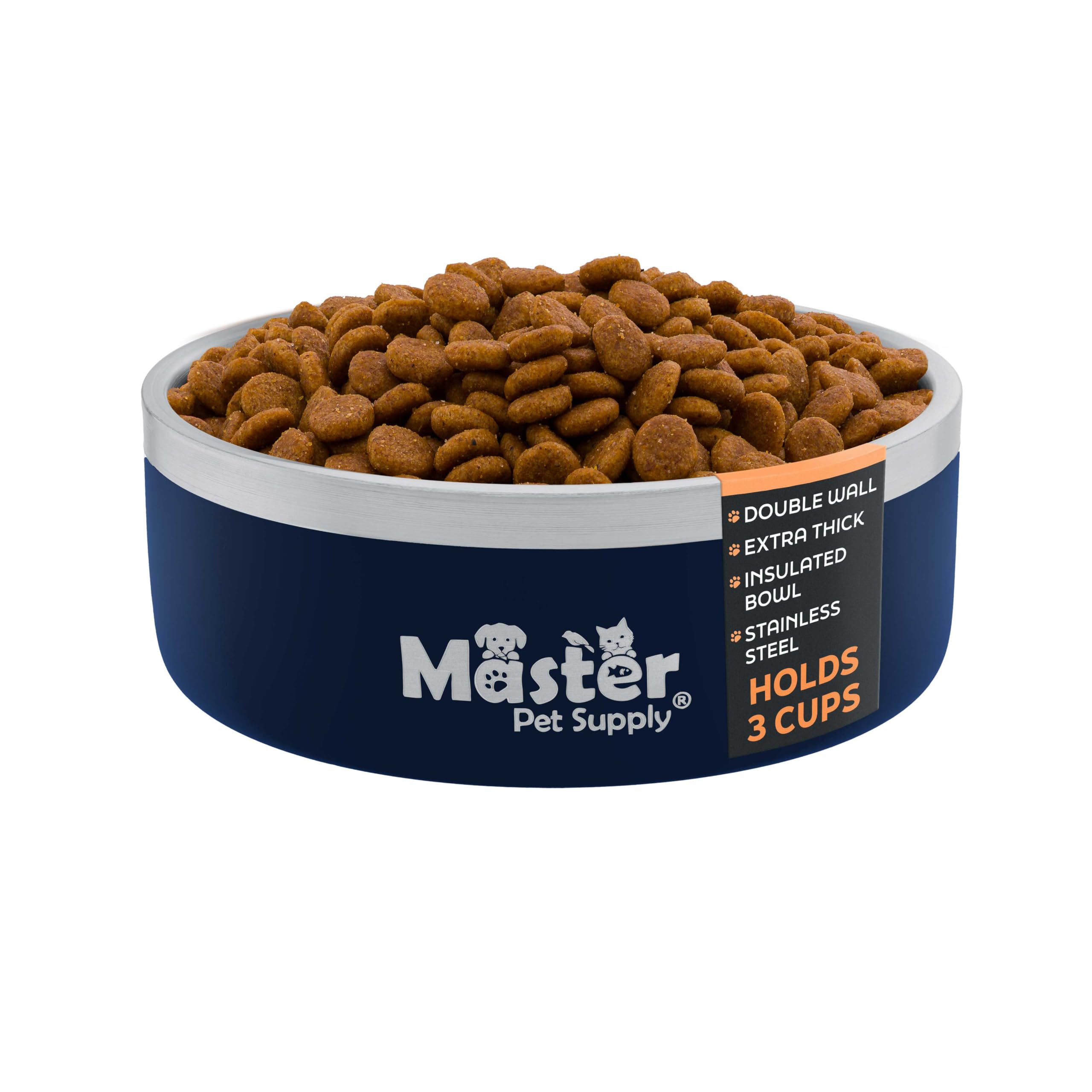 Master Pet Supply Stainless Steel Dog Bowls - 25 oz, Heavy Duty - Navy Blue, Double Wall Extra-Thick Insulated, Non-Slip Pet Wat