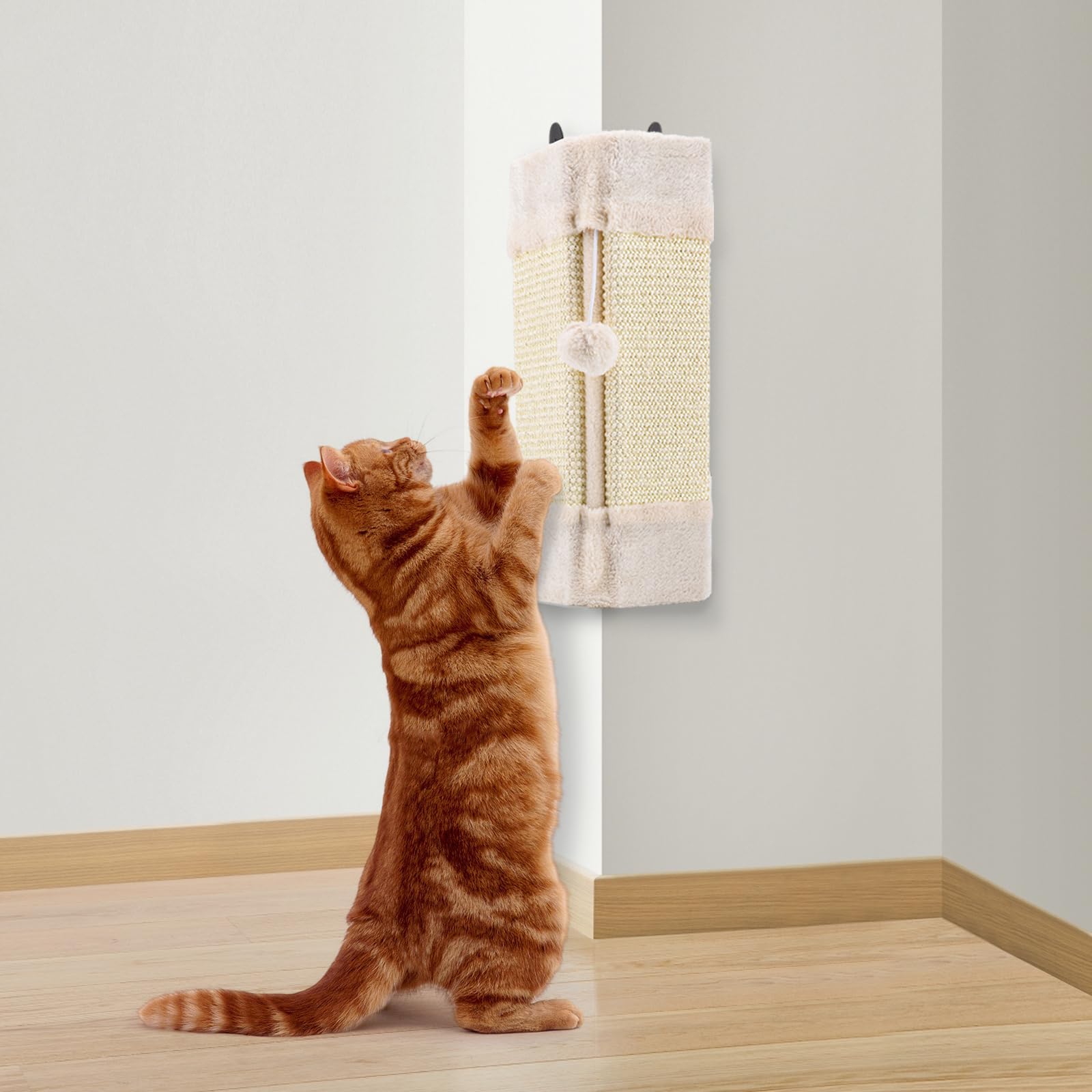 Liflix Wall Corner Cat Scratcher For Indoor Cats- Wall Mounted Sisal Scratching Pad With Hanging Ball - Vertical Corner Wall Mou