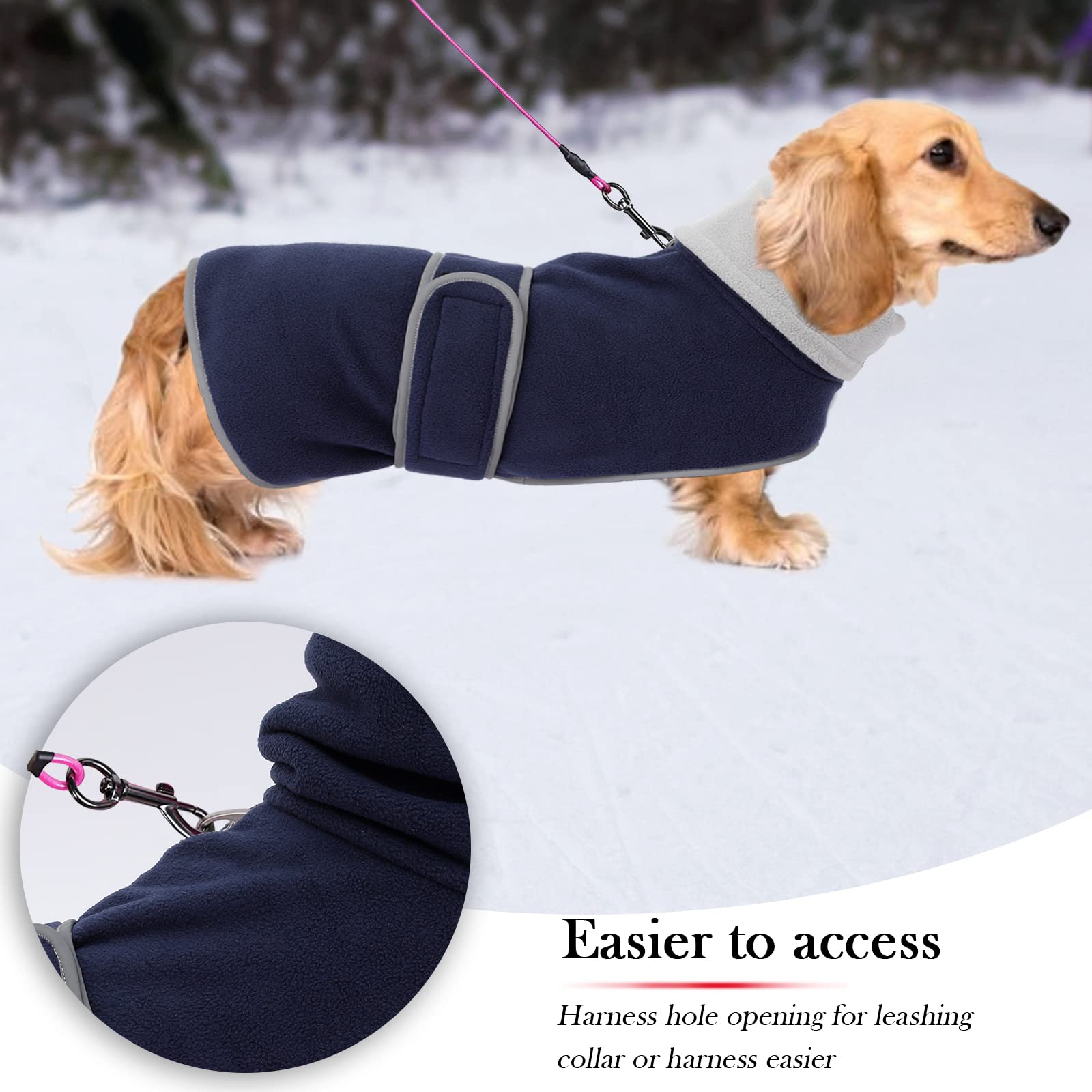 Dog Jacket, Dog Coat Perfect For Dachshunds, Dog Winter Coat With Padded Fleece Lining And High Collar, Dog Snowsuit With Adjustable Bands-Navy-L