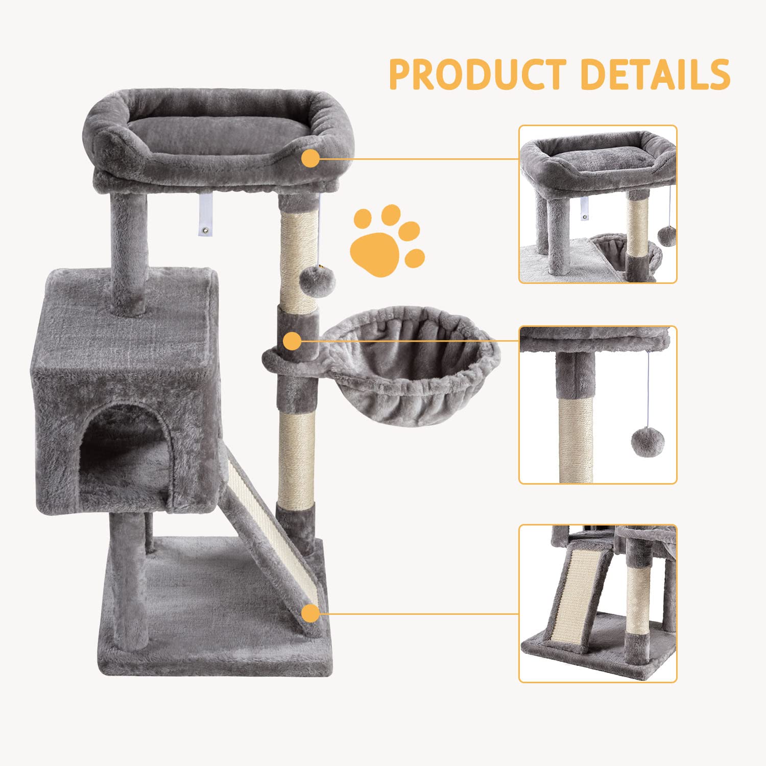 Sha Cerlin Cat Tree 36'' Cat Tower, Multi-Level Cat Condo With Scratching Posts For Kittens, Cat Climbing Stand With Plush Ball