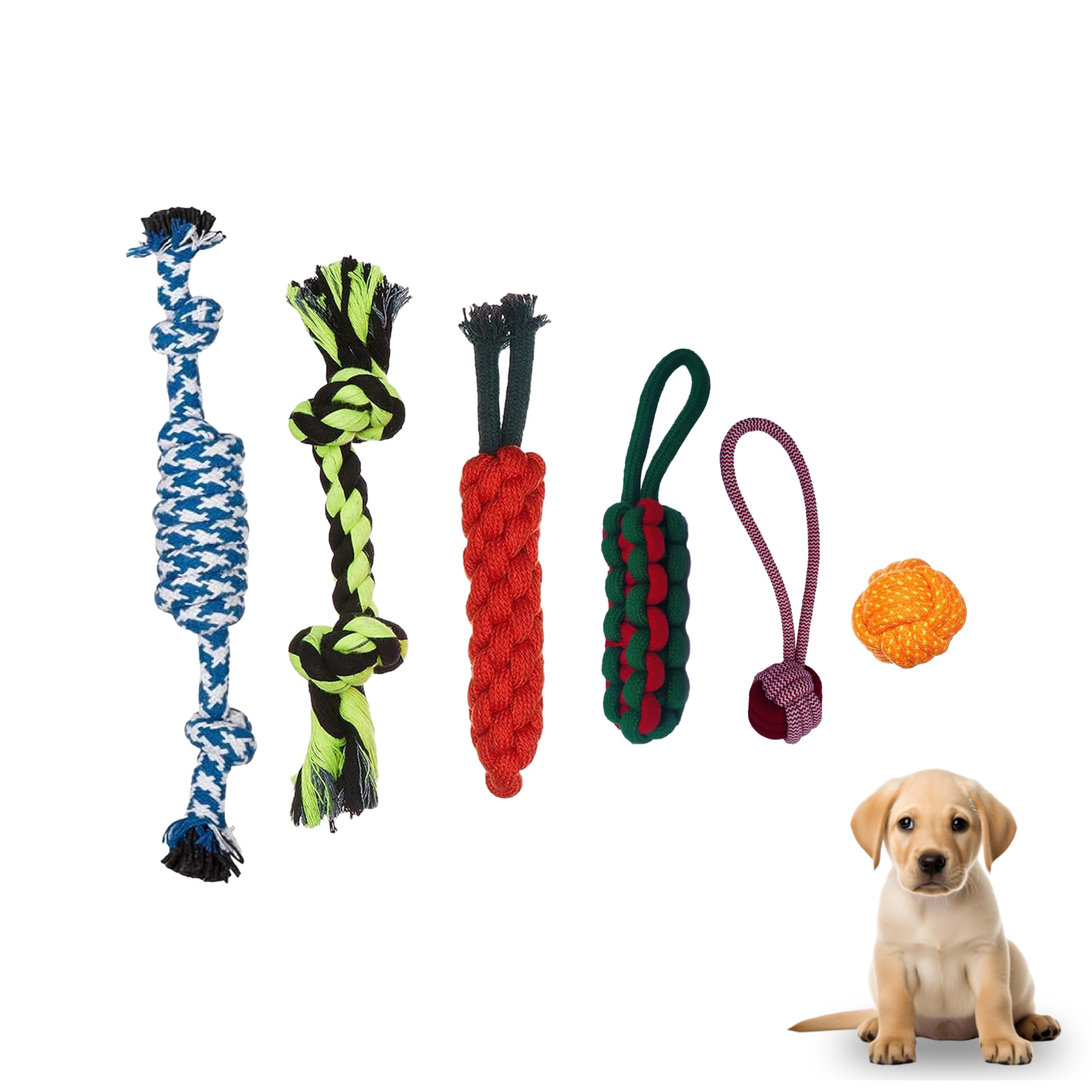 Durable Cotton Rope Dog Toys Combo Set Of6 Tug, Fetch & Teething Chew Toys For Puppies To Large Dogs | DentalHealth Rope Play&T
