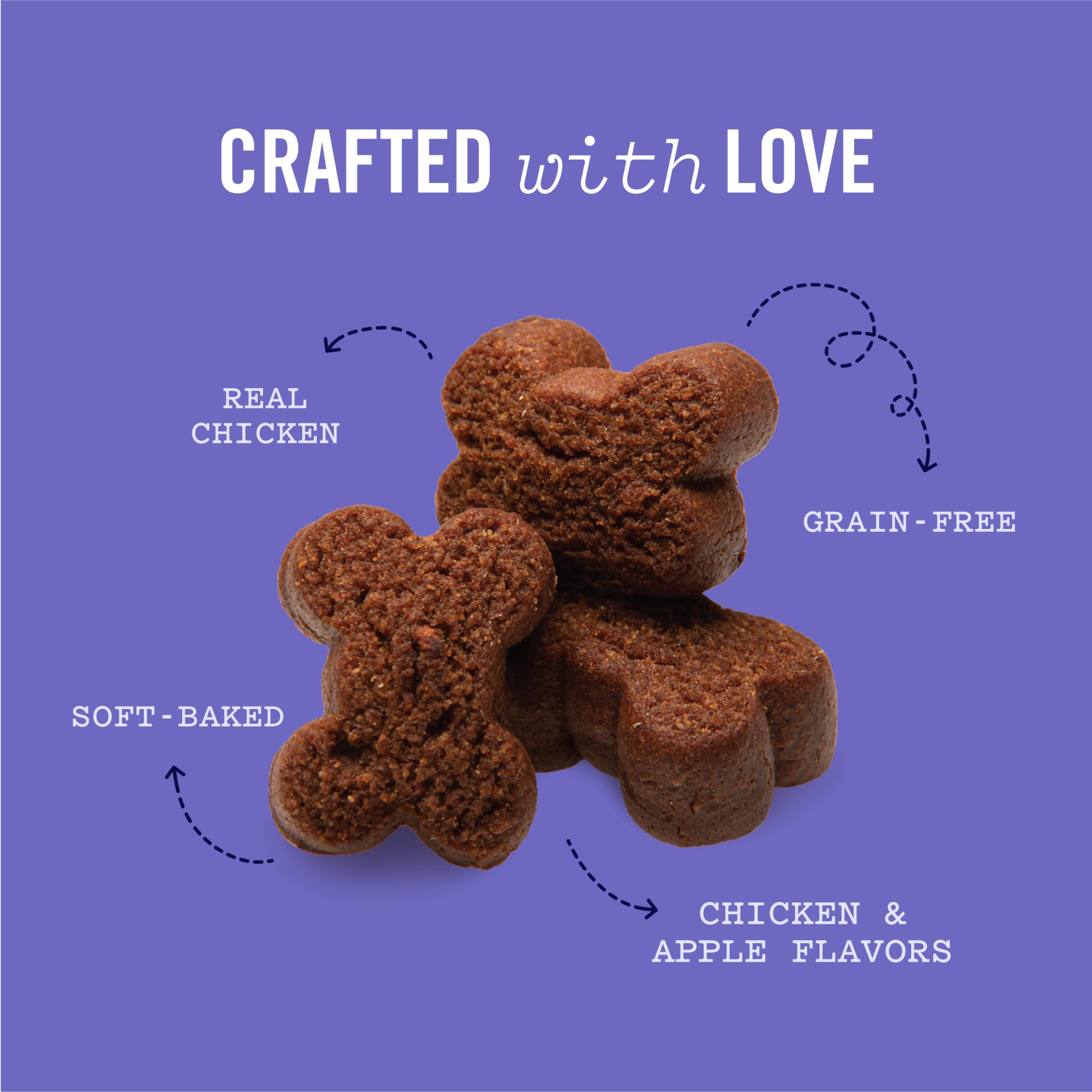 Three Dog Bakery Grain-Free Savory Woof ers in Chicken & Apple - Low Fat Dog Treats, Chicken & Apple Flavored Puppy Training Tre