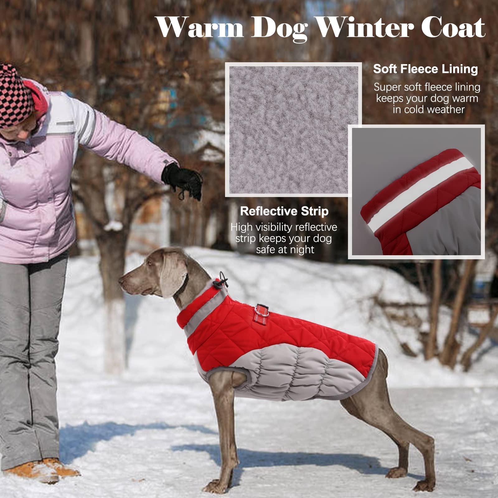 Lelepet Warm Dog Winter Coat Dog Coat Dog Cold Weather Coats Windproof Reflective Turtleneck Dog Fleece Vest With Harness Thick