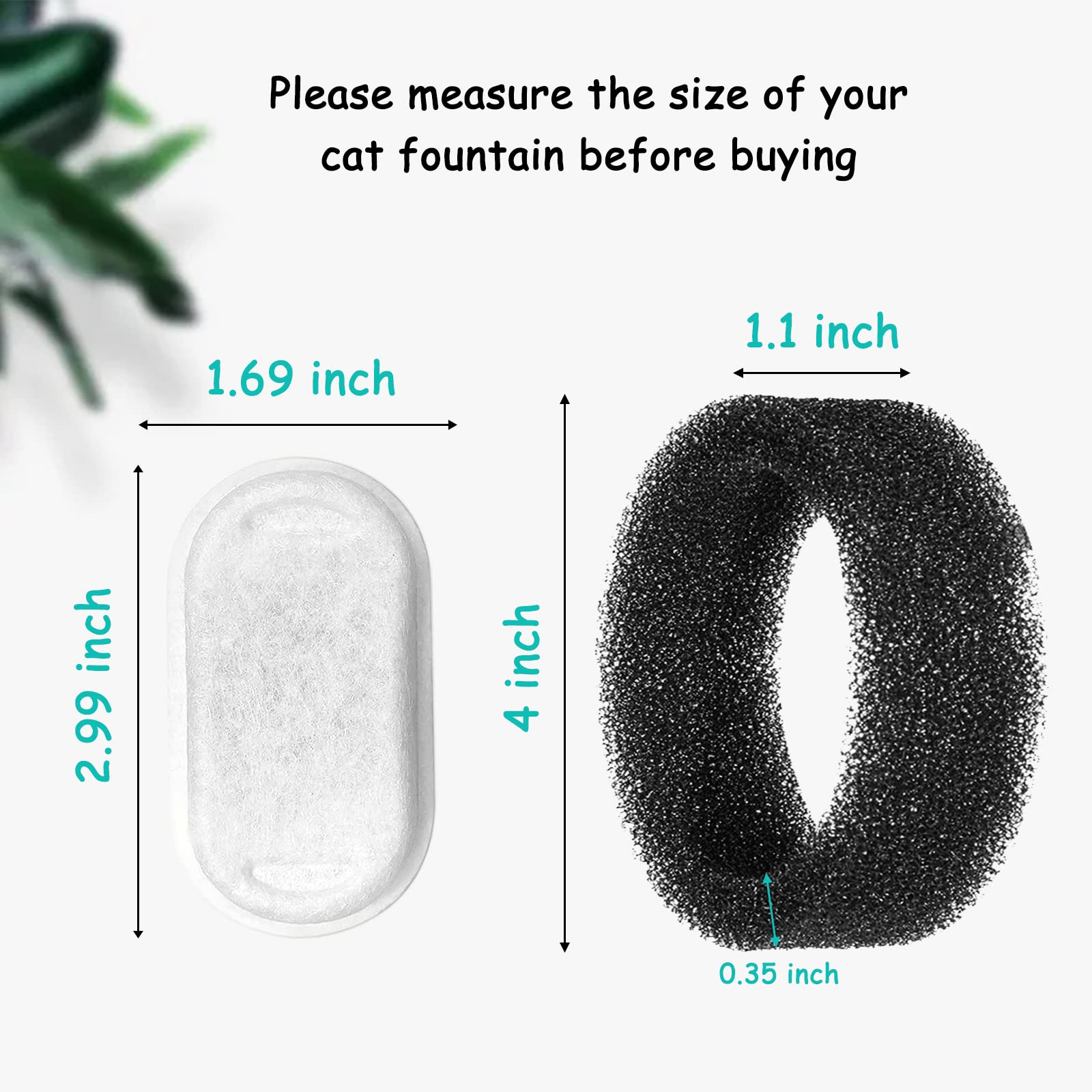 Cat Water Fountain Filters For Stainless Steel 67Oz/2L Adjustable Water Flow Pet Fountain, 12 Pack Pet Replacement Filters With 12 Sponges