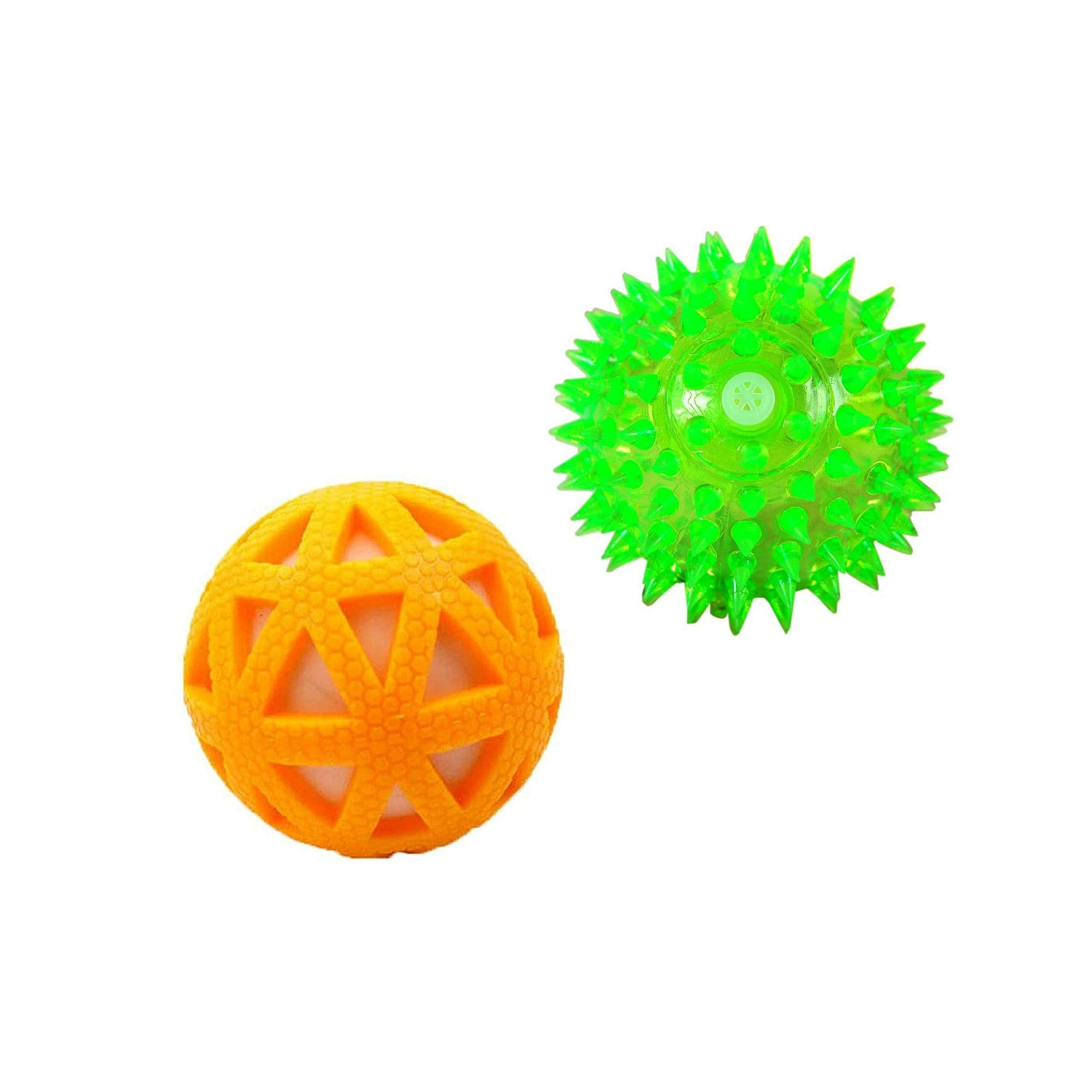 Pet Needs 2Pack Interactive Dog Toy  Spiky Squeaky Ball & Rubber Treat Dispensing Puzzle Ball  Durable Dental Chew Toy For Sm