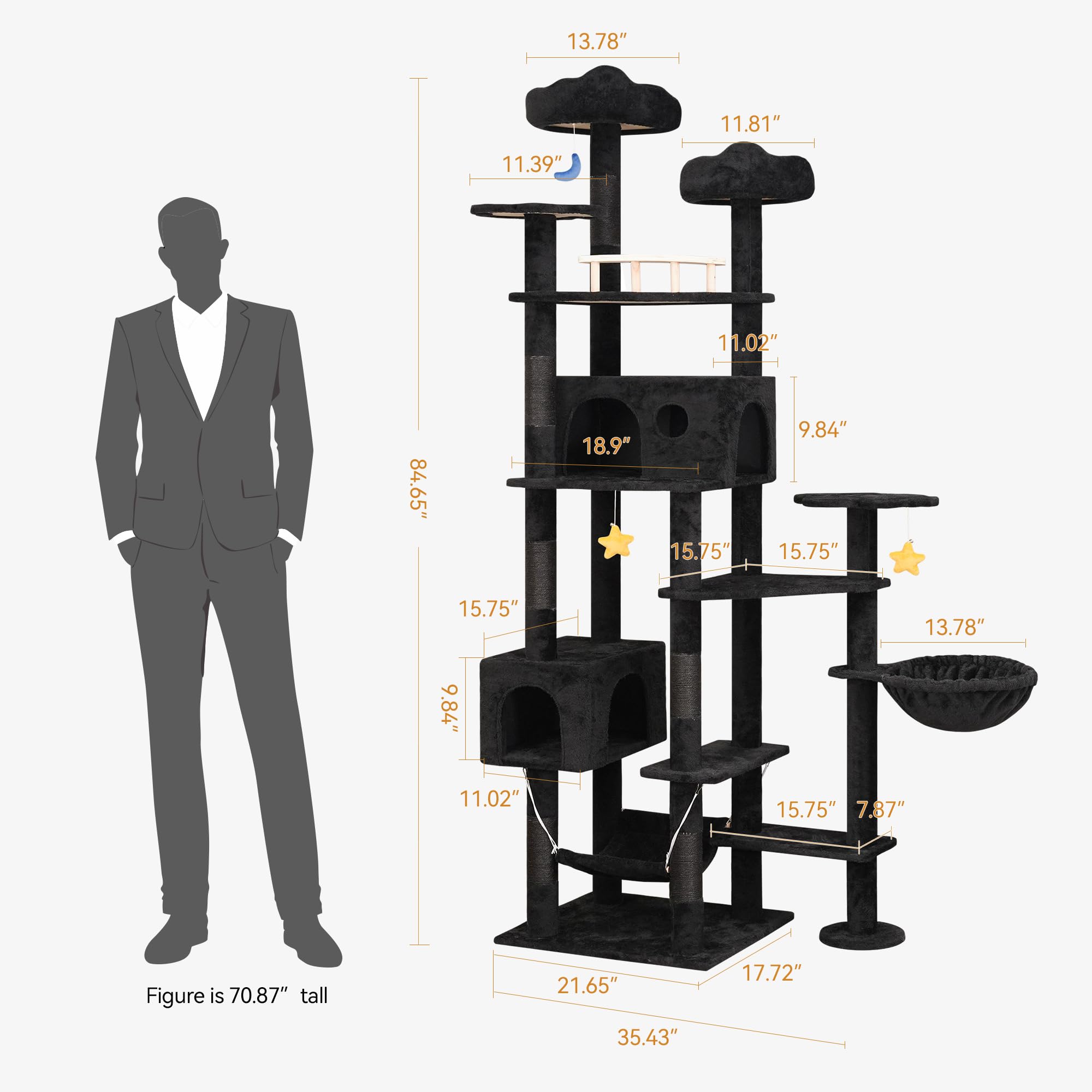 Meecal 85Inch Tall Cat Tree For Indoor Cats Large Adult, Multi-Level Cloud Cat Tower With Scratching Post, Heavy Duty Cat Cat Co