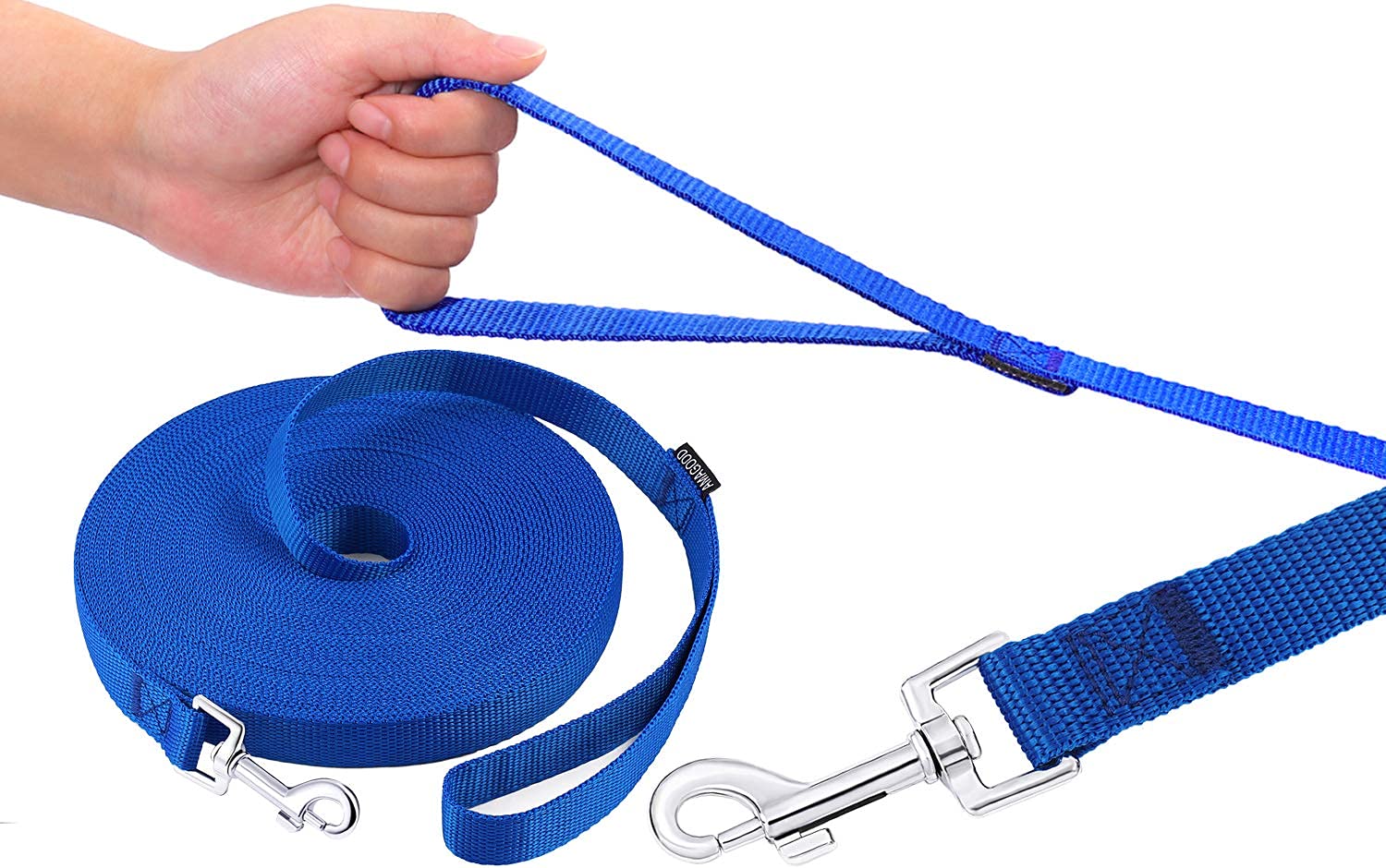 Amagood Dog/Puppy Obedience Recall Training Agility Lead-15 Ft 20 Ft 30 Ft 50 Ft Long Leash-For Dog Training,Tie Out,Play,Safety,Camping (50 Feet, Blue)