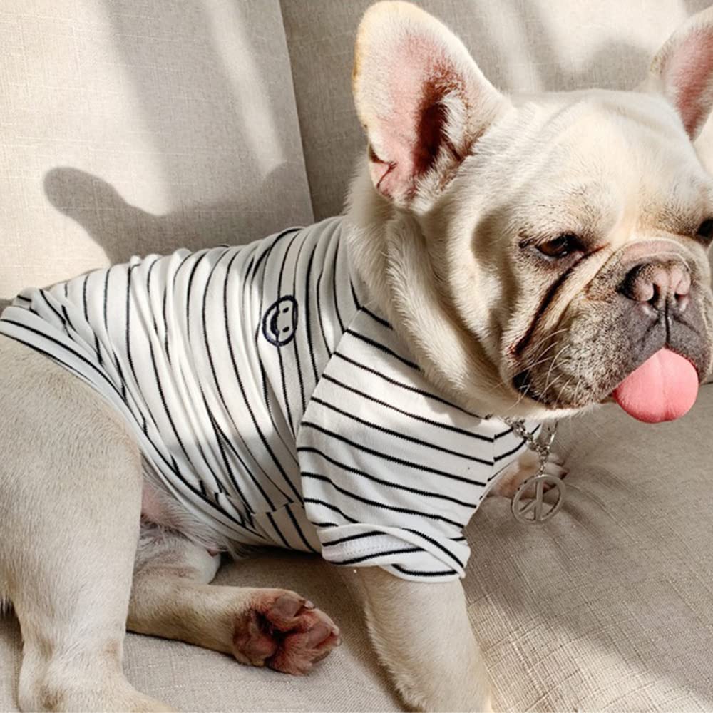 Matching Dog And Owner Clothes,White Striped Dog Shirts For Small Dogs,100% Cotton Small Dog Shirt T-Shirt Girl Boy With Smiley