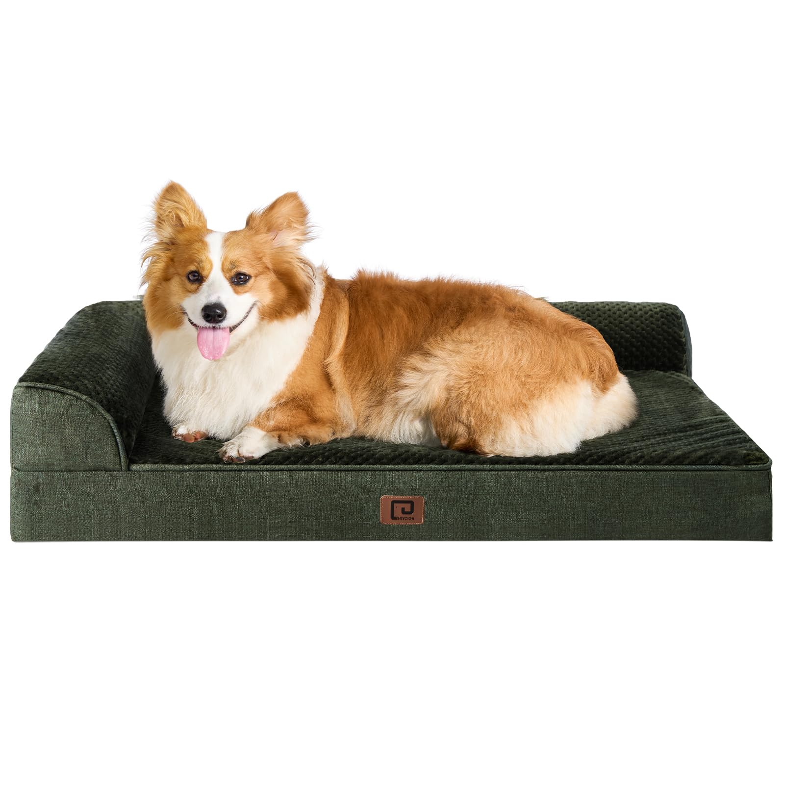 Eheyciga Memory Foam Large Dog Bed, Orthopedic Dog Beds For Large Dogs, Waterproof Egg Crate Dog Couch Bed With Washable Removable Cover And Non-Slip Bottom, L Shaped Dog Bed, Dark Green