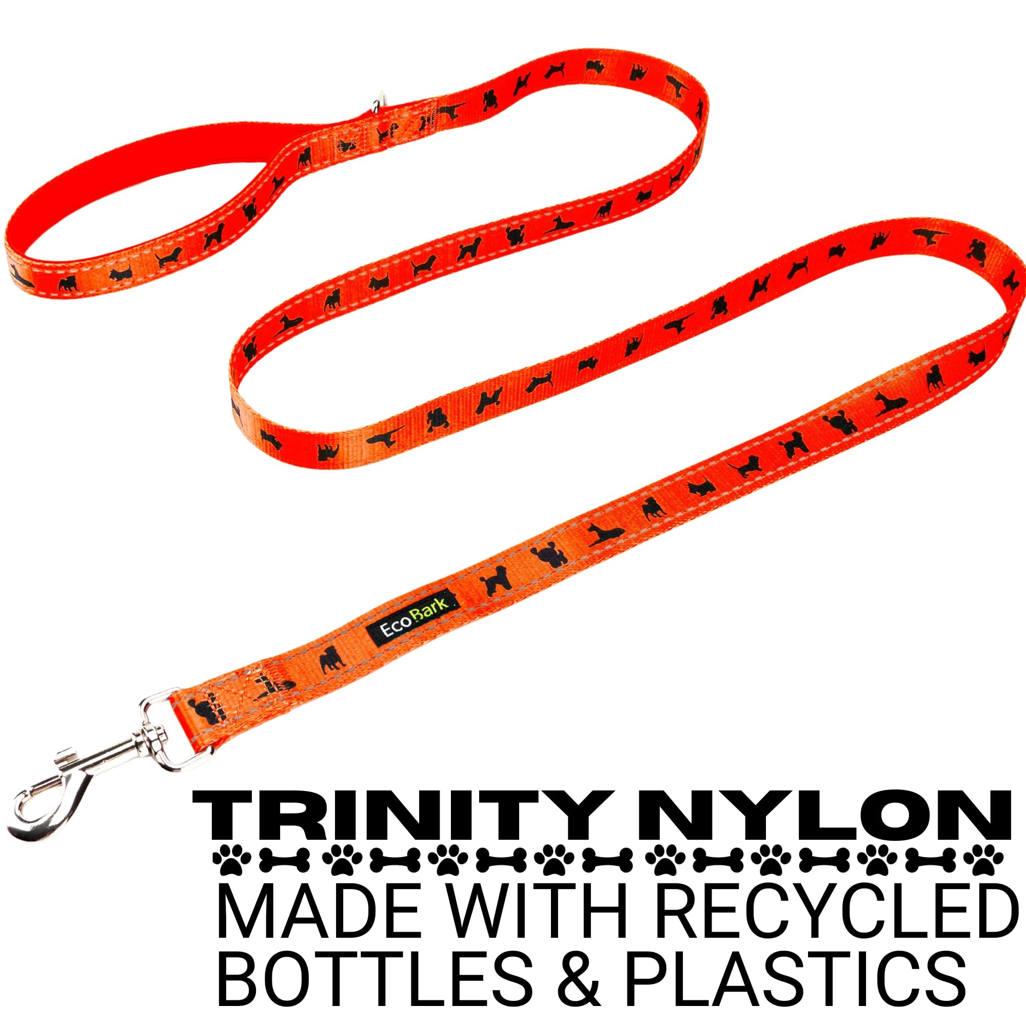 Ecobark Dog Leash - Soft & Reflective Comfort Training Leashes With Padded Handle - Strong Durable Heavy Duty - Training And Pulling For Small, Medium Or Large Dogs (Orange)