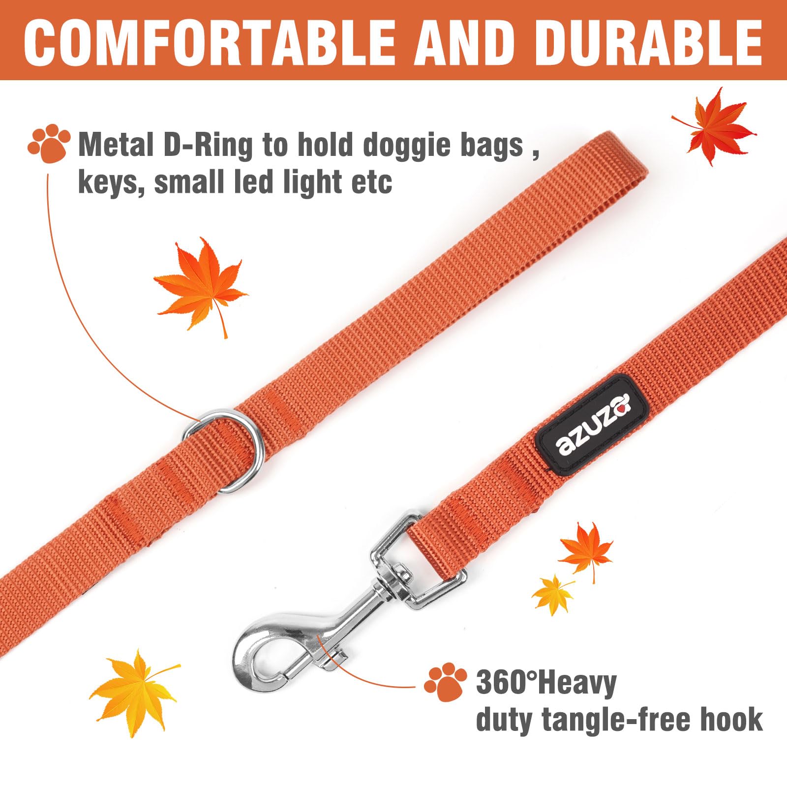 Azuza 3 Pack Fall Nylon Dog Leashes Strong & Durable Basic Dog Leash With Easy To Use Collar Hook For Small Dogs, S (6Ft,5/8'')