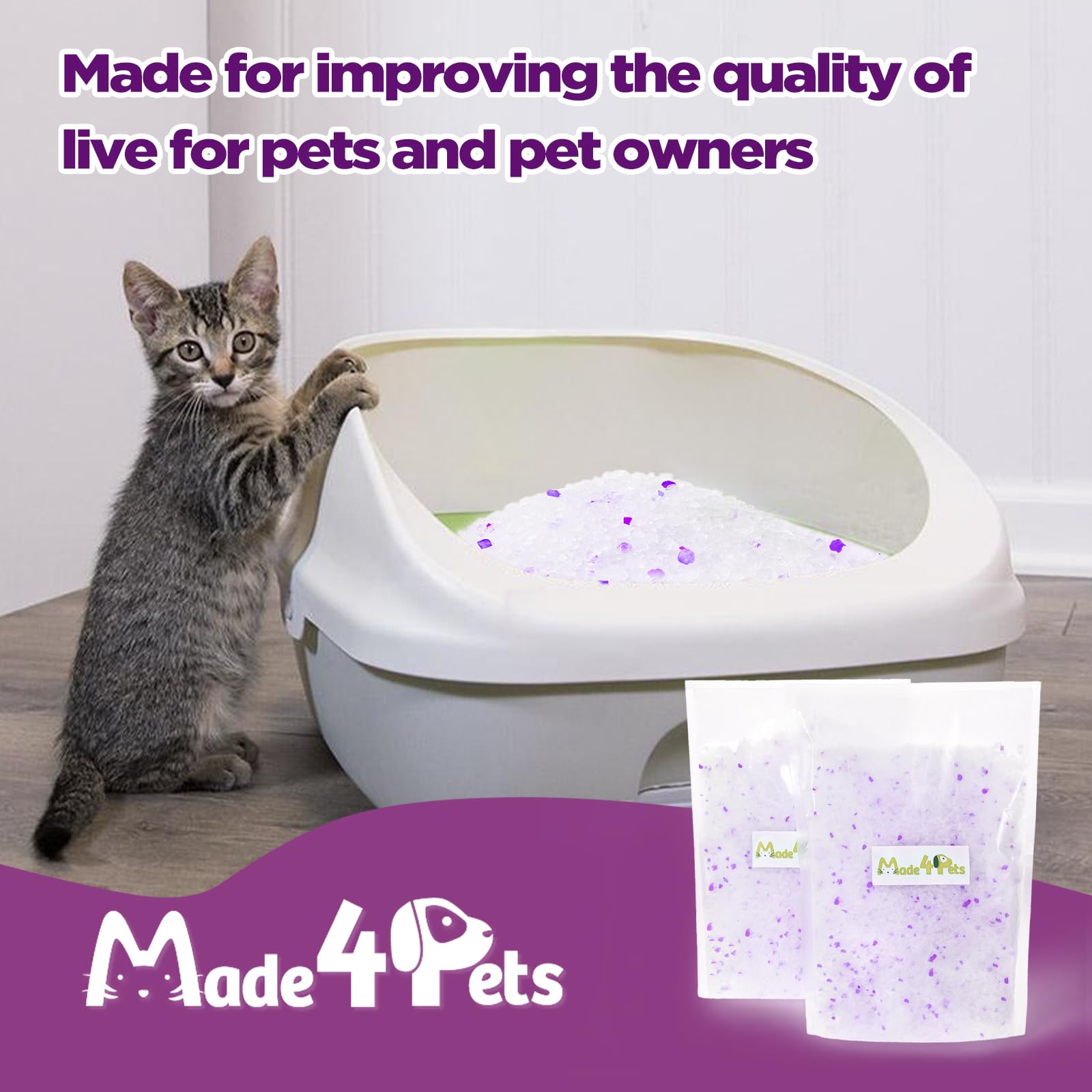 Made4Pets Cat Litter Crystals Kitty Litter Odor Control Crystal Litter Non Clumping No Scooping Low Dust, Low Tracking, Lightwei