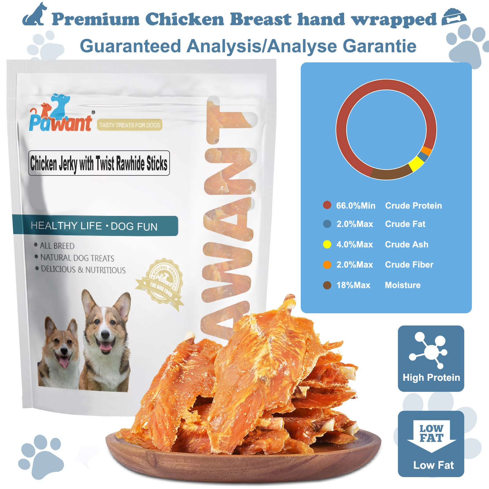 Pawant Chicken Jerky & Rawhide Sticks Dog Chews, 32 oz - Puppy Training Treats