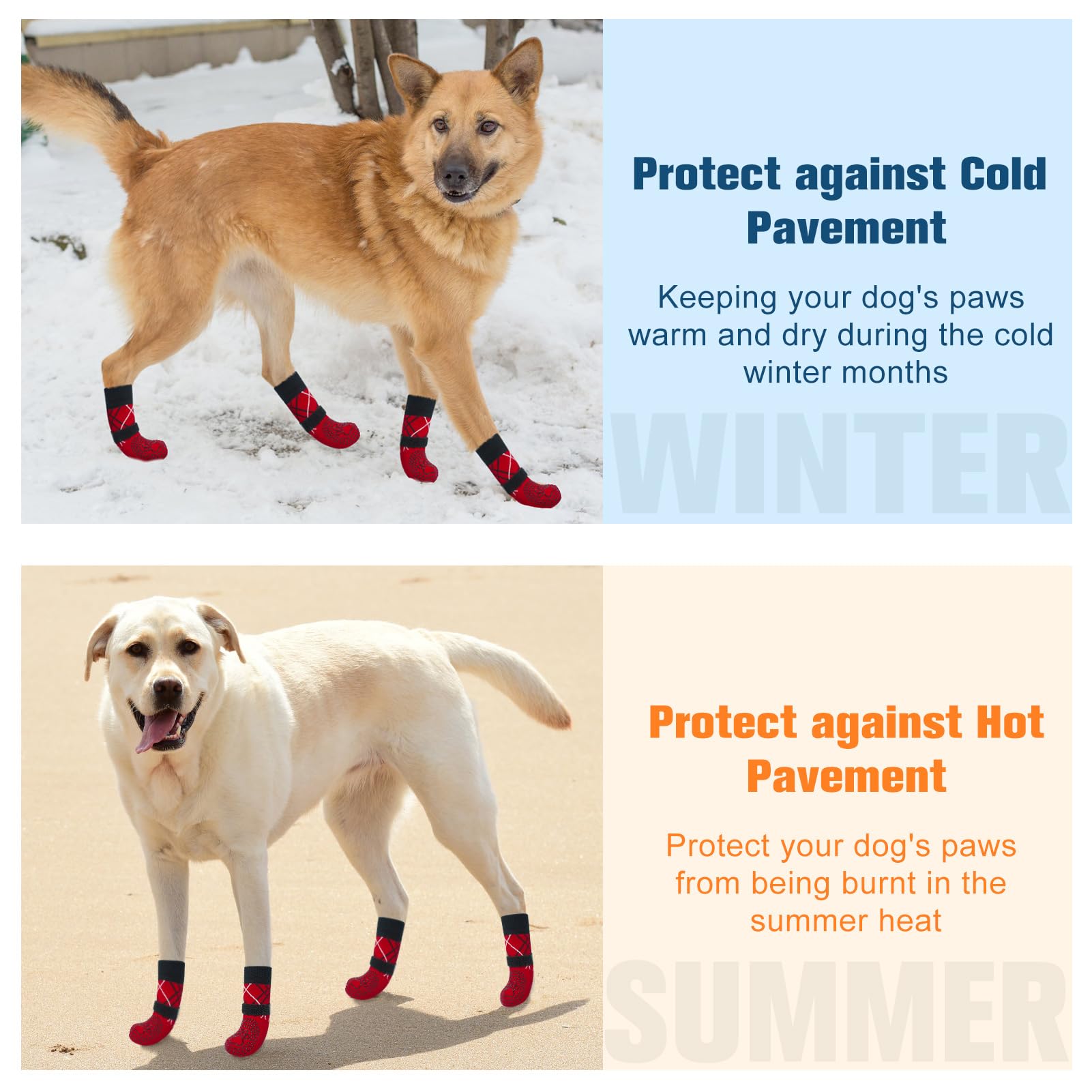 BEAUTYZOO Dog Socks - Anti-Slip Paw Protectors for Hardwood Floors, Size M, Red, 75% Cotton, 25% Polyester, Pack of 6