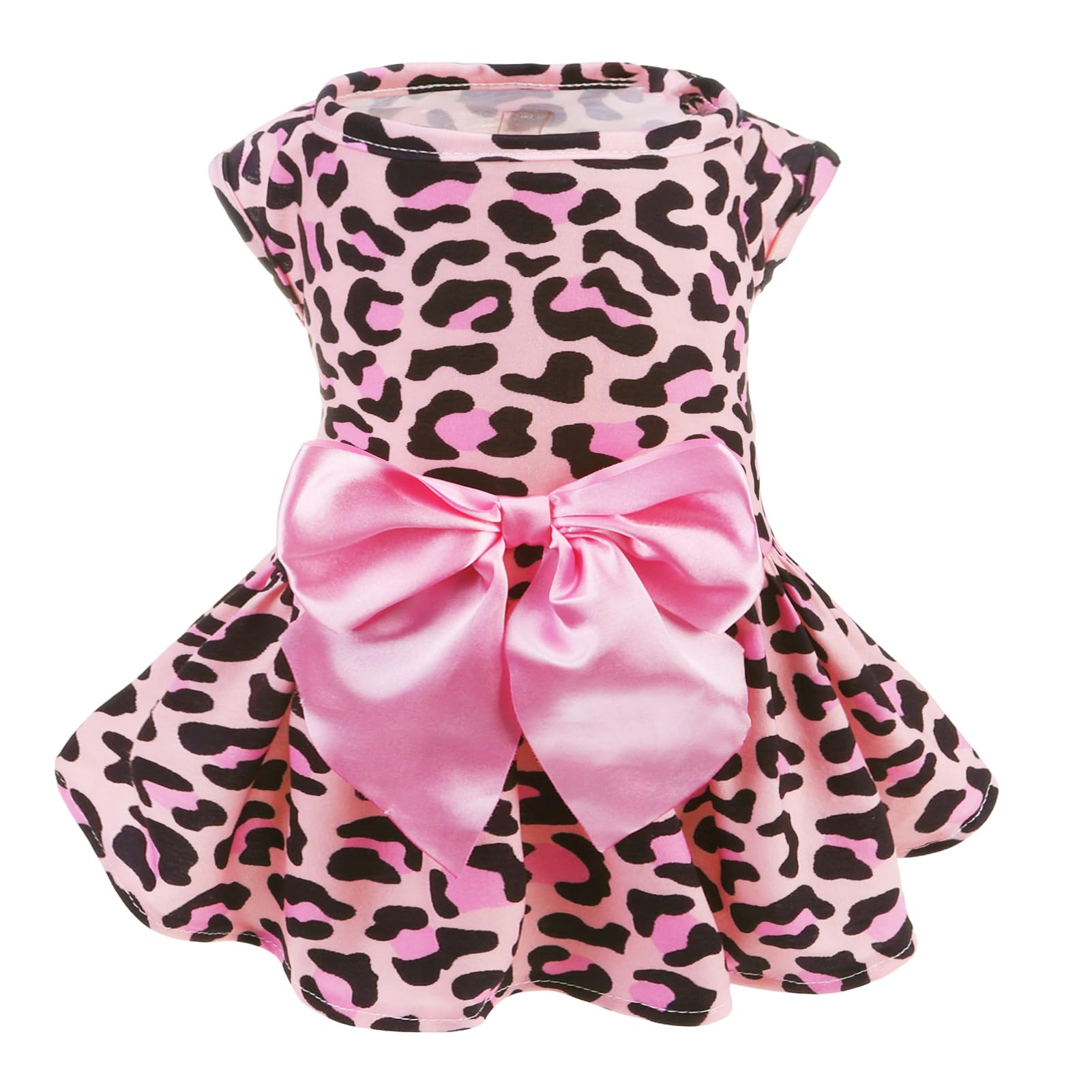 Pupteck Print Dog Dress Pet Apparel With Cute Bowtie Puppy Clothes Outfit, Leopard Print, M
