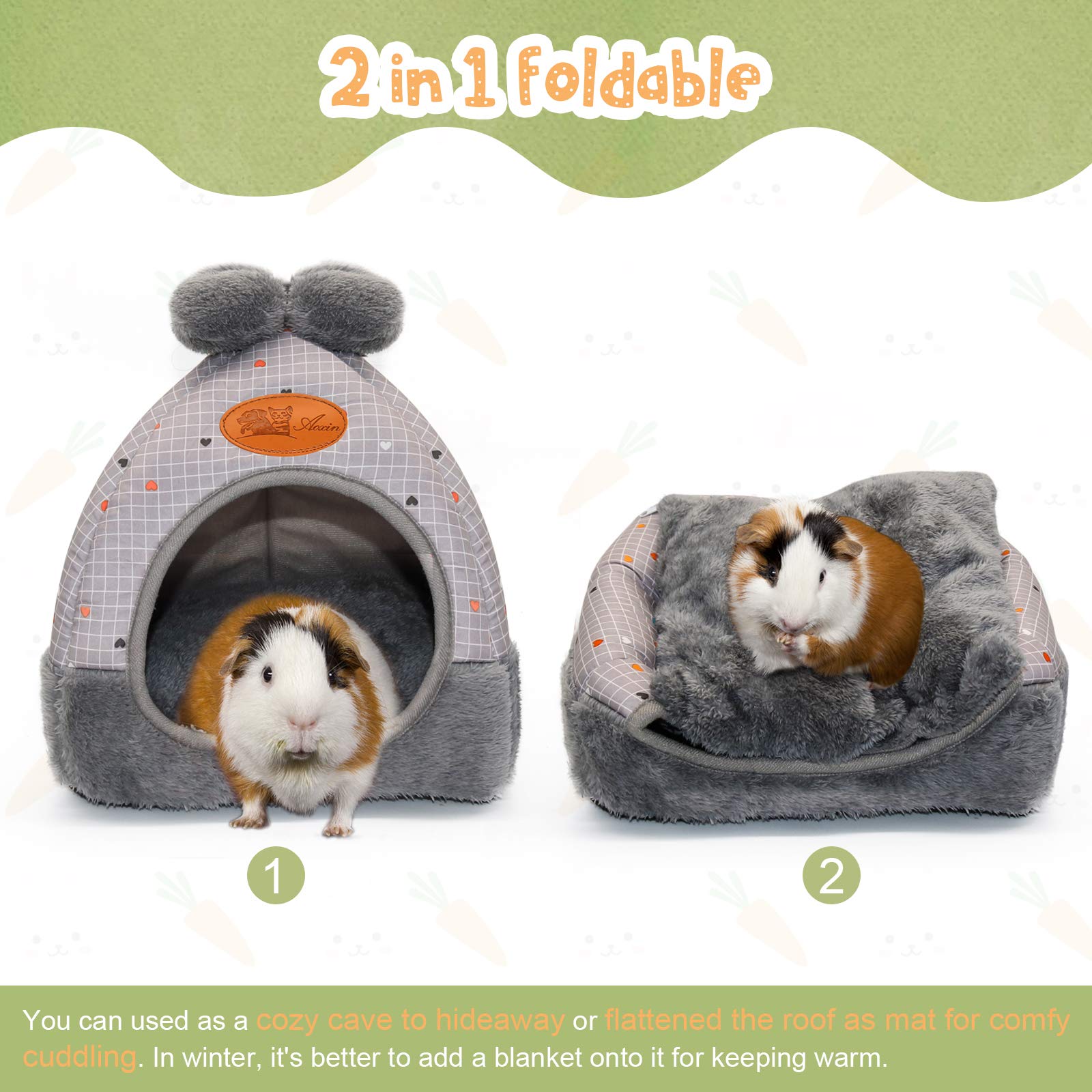 Yuepet Bunny Bed Warm Guinea Pig Cave Beds Cute Bowknot House Big Hideouts Cage Accessorie For Dwarf Rabbits Hamster Bunny Ferre
