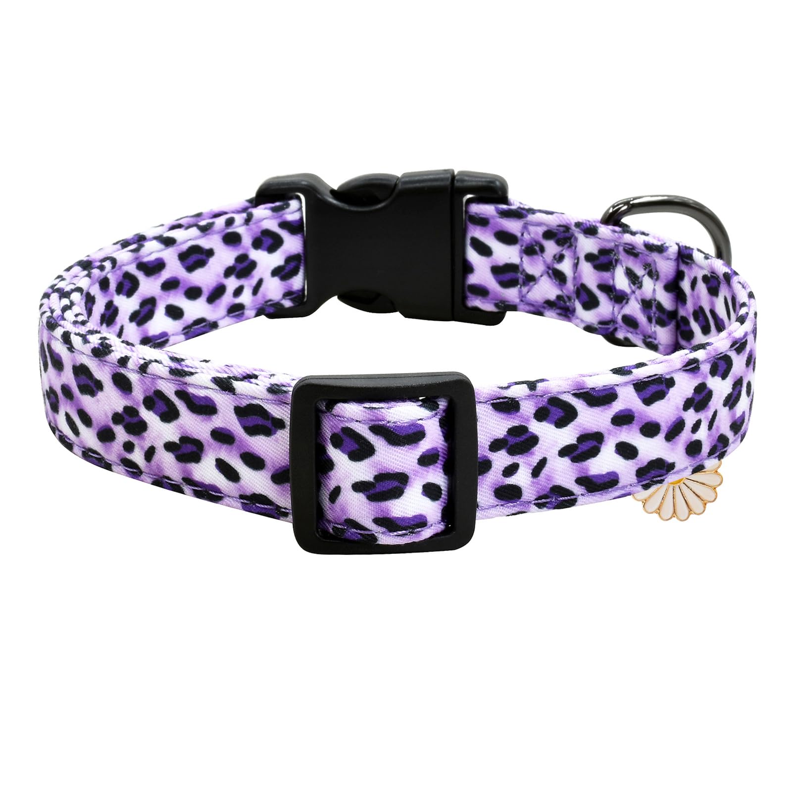 Leopard Patterns Dog Collar With Pendant, Durable And Soft Cotton Dog Collars For Small Large Female And Male Dogs Pets (Purple