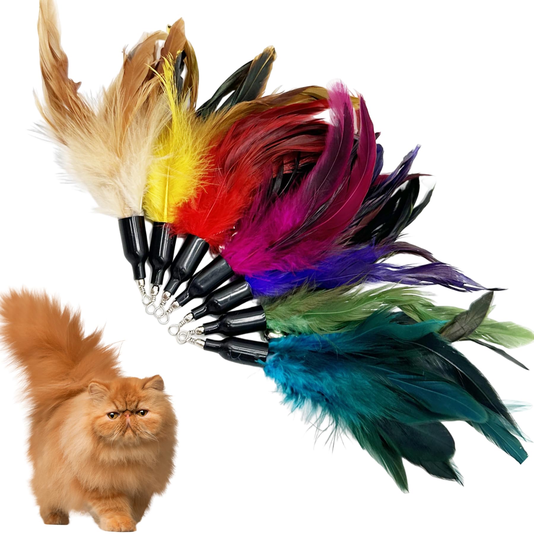 Cateneed Cat Feather Toys Refill, 16 Pieces Cat Wand Replacement Feathers Toy For Indoor Cats