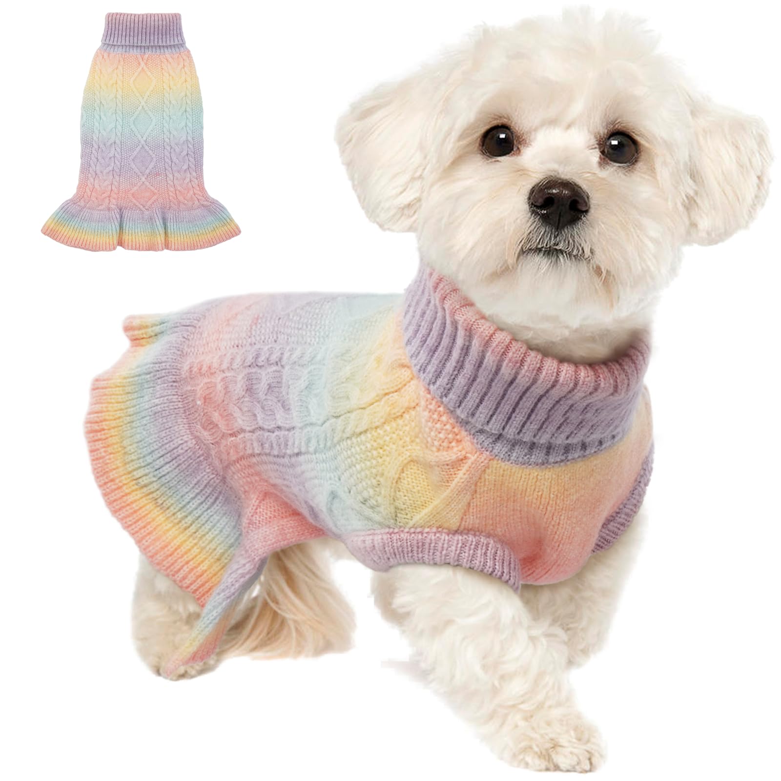 Lelepet Dog Sweater Turtleneck Knitwear Sweatshirt Cable Knit Warm Dress for Small Dogs Puppy Fall Pet Yorkie Chihuahua XS Chris