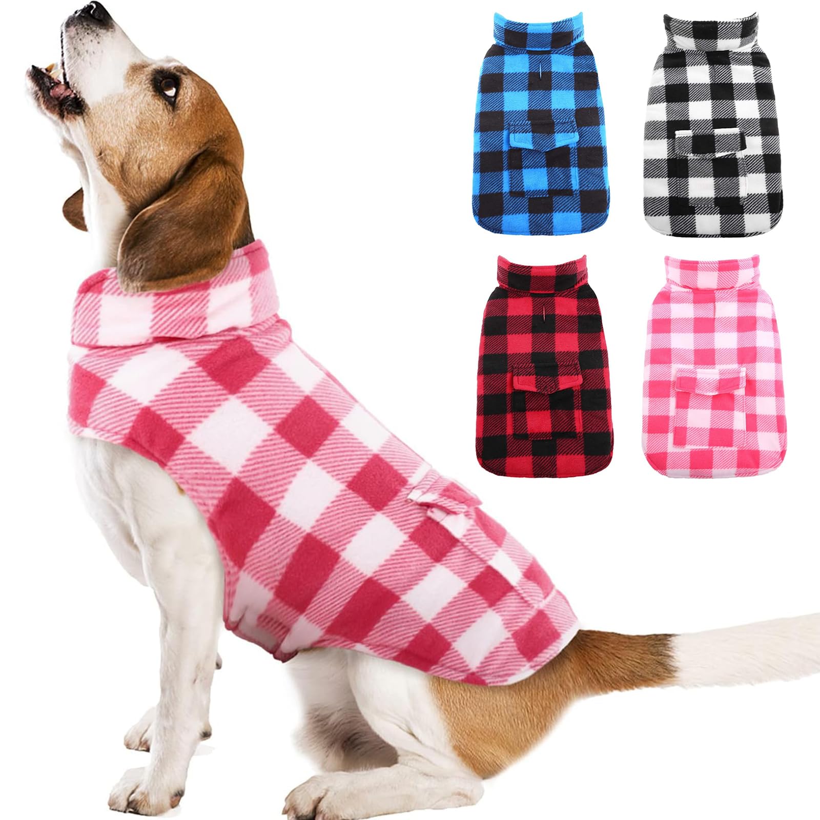 Kuoser Winter Coat, Windproof Fleece Jacket British Style Plaid Cold Weather Vest, Reversible Cozy Warm Dog Clothes, Pet Apparel