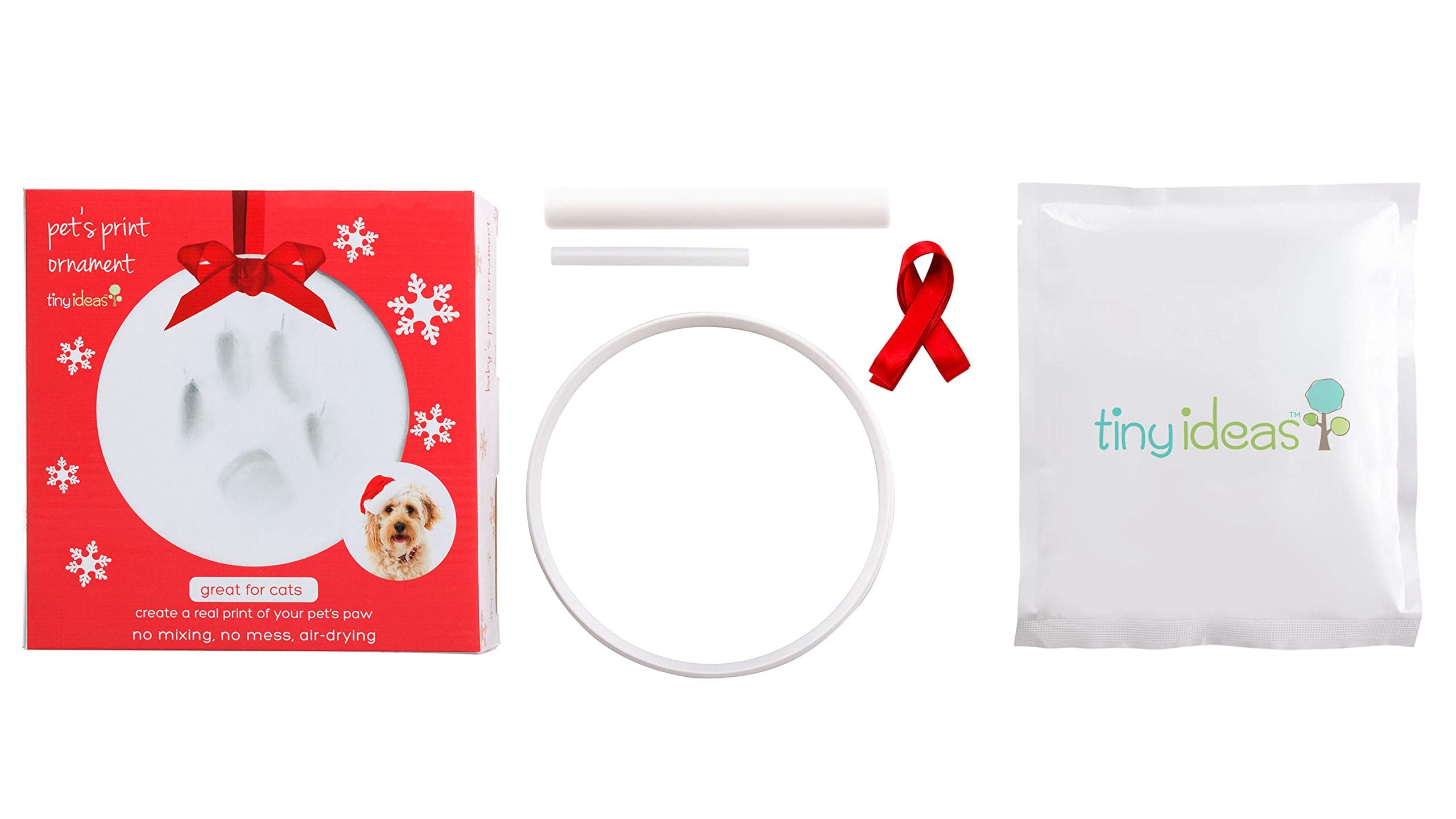 Tiny Ideas Christmas Paw Print Ornament Kit, DIY No Bake No Mess Holiday Keepsake, Dog or Cat Christmas Ornament, Pet Memorial K