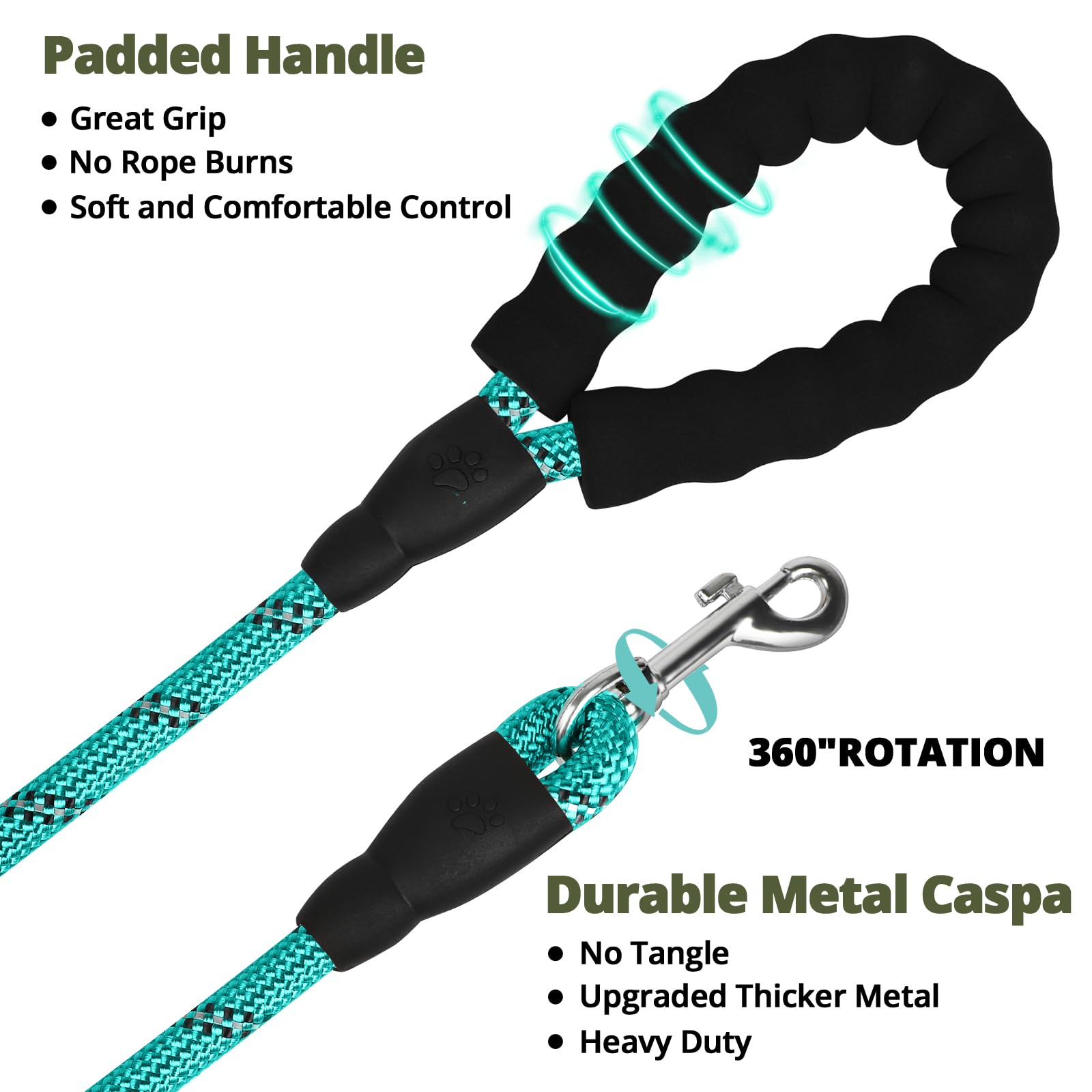 Jenico Long Dog Leash 15Ft: Heavy Duty Rope Leashes For Dogs Training With Swivel Lockable Hook Reflective Threads Bungee And Pa