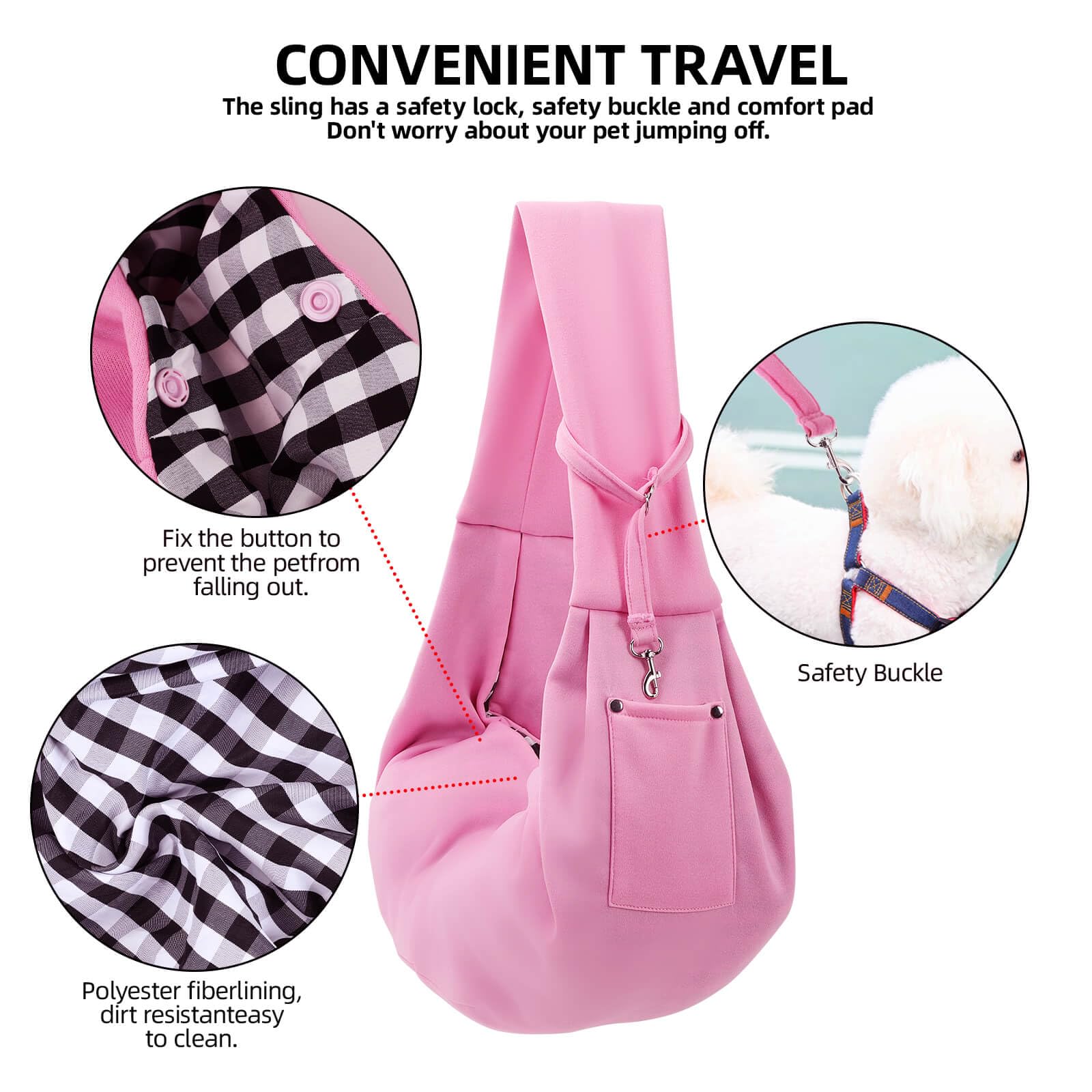 Dog Carrier Sling - Reversible Puppy Carrier Purse With Storage Pocket, Hand-Free Dog Sling Carrier For Carry Small Dogs And Cats, Travel Safety Harness, Dog And Cat Harness (Pink)