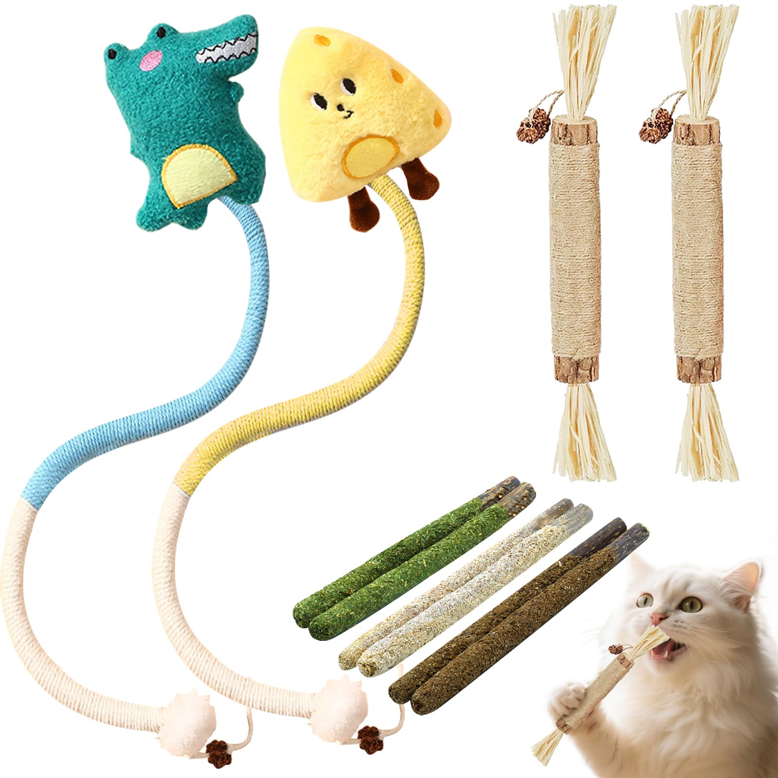 ZENGABIA Catnip Toys for Cats, Kitten Chew Toys Silvervine Sticks for Indoor Cats Teeth Cleaning 10 Pack, Interactive Treat Dent