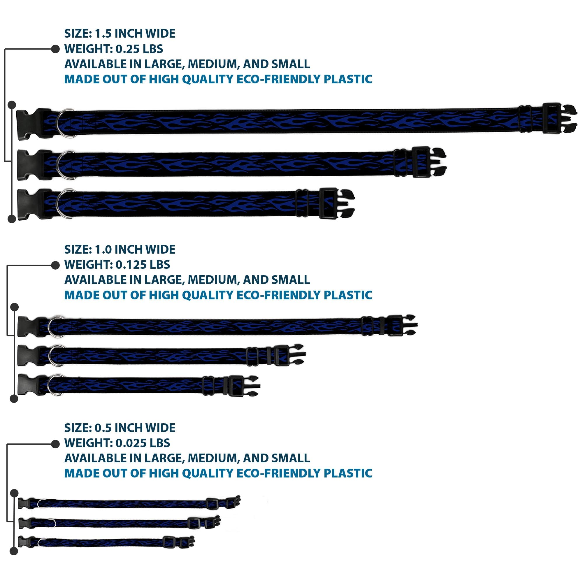Buckle-Down Plastic Clip Collar - Flame Blue - 1.5 Wide - Fits 18-32 Neck - Large
