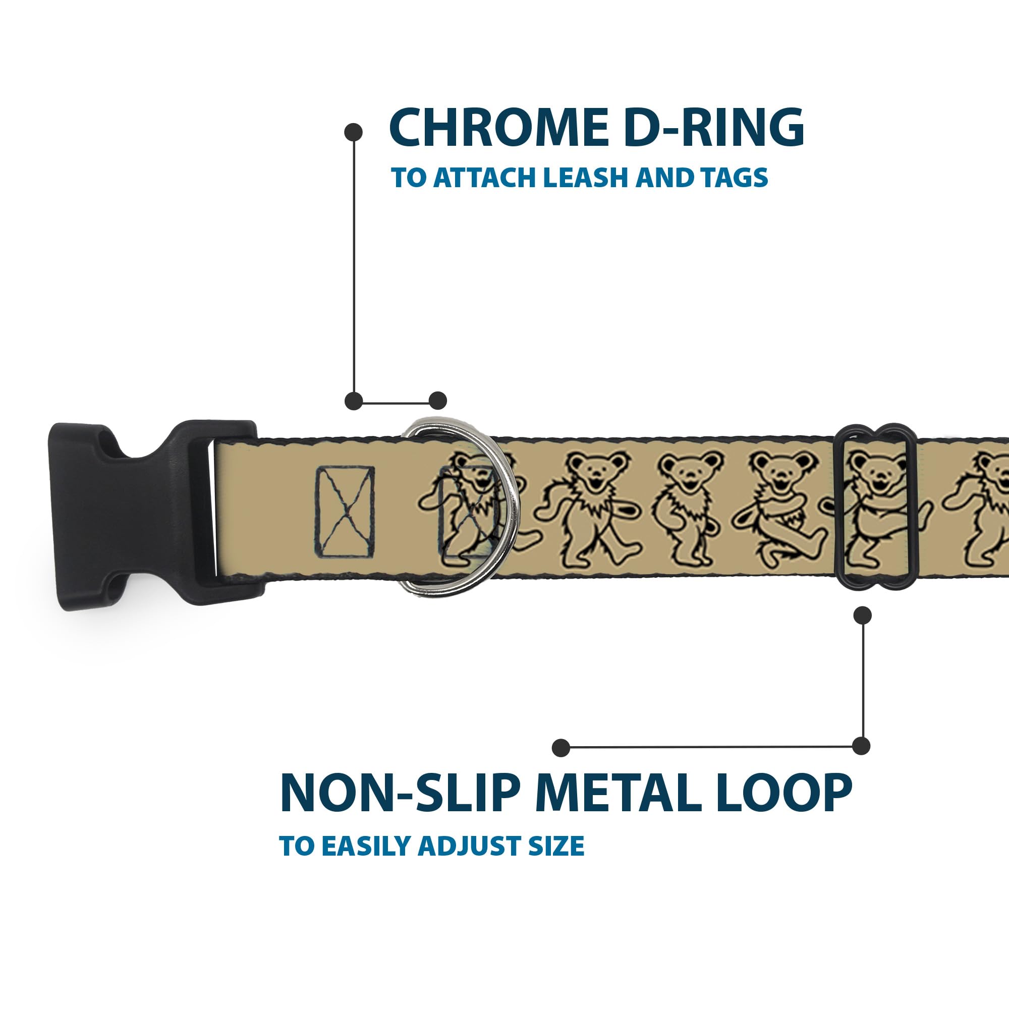 Buckle-Down Dog Collar Plastic Clip Dancing Bears Tan Black 16 to 23 Inches 1.5 Inch Wide, Multicolor, PC-WGD003-WM