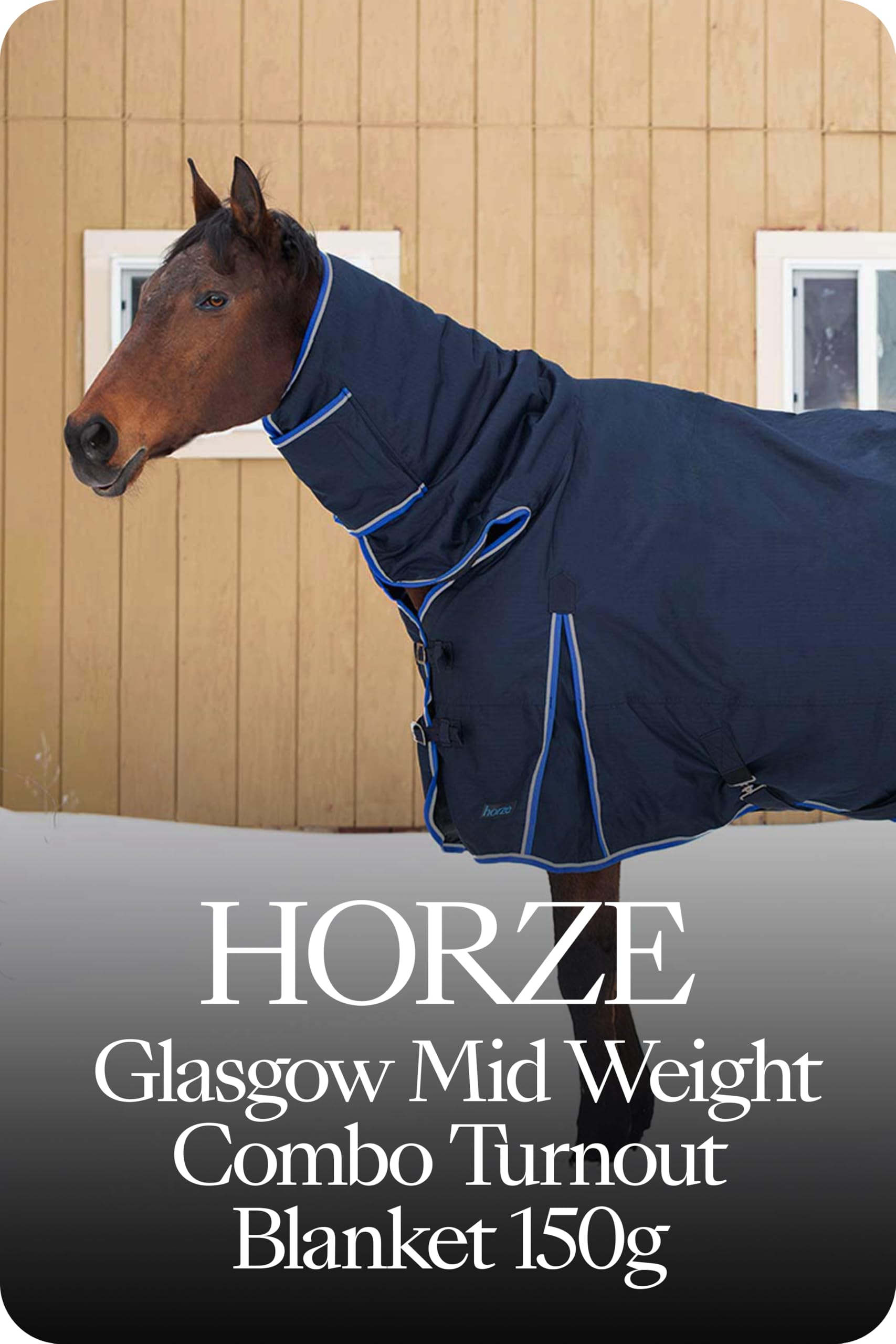 HORZE Glasgow Medium Weight Waterproof Combo Turnout Winter Horse Blanket with Neck Cover (150g Fill) - Dark Blue - 78 in
