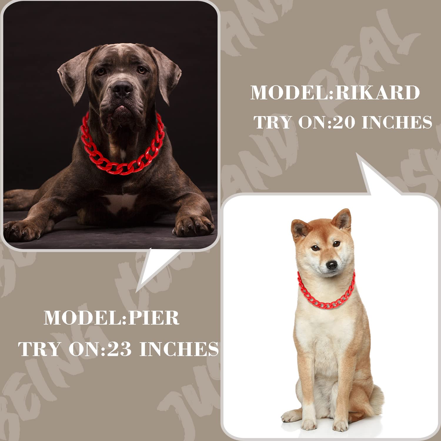 Red Dog Chain Collar-3/4 Inch (20Mm) Width Cuban Link Durable Dog Necklace, Cute Fashion Pet Collar For Pit Bulldog, Light Metal