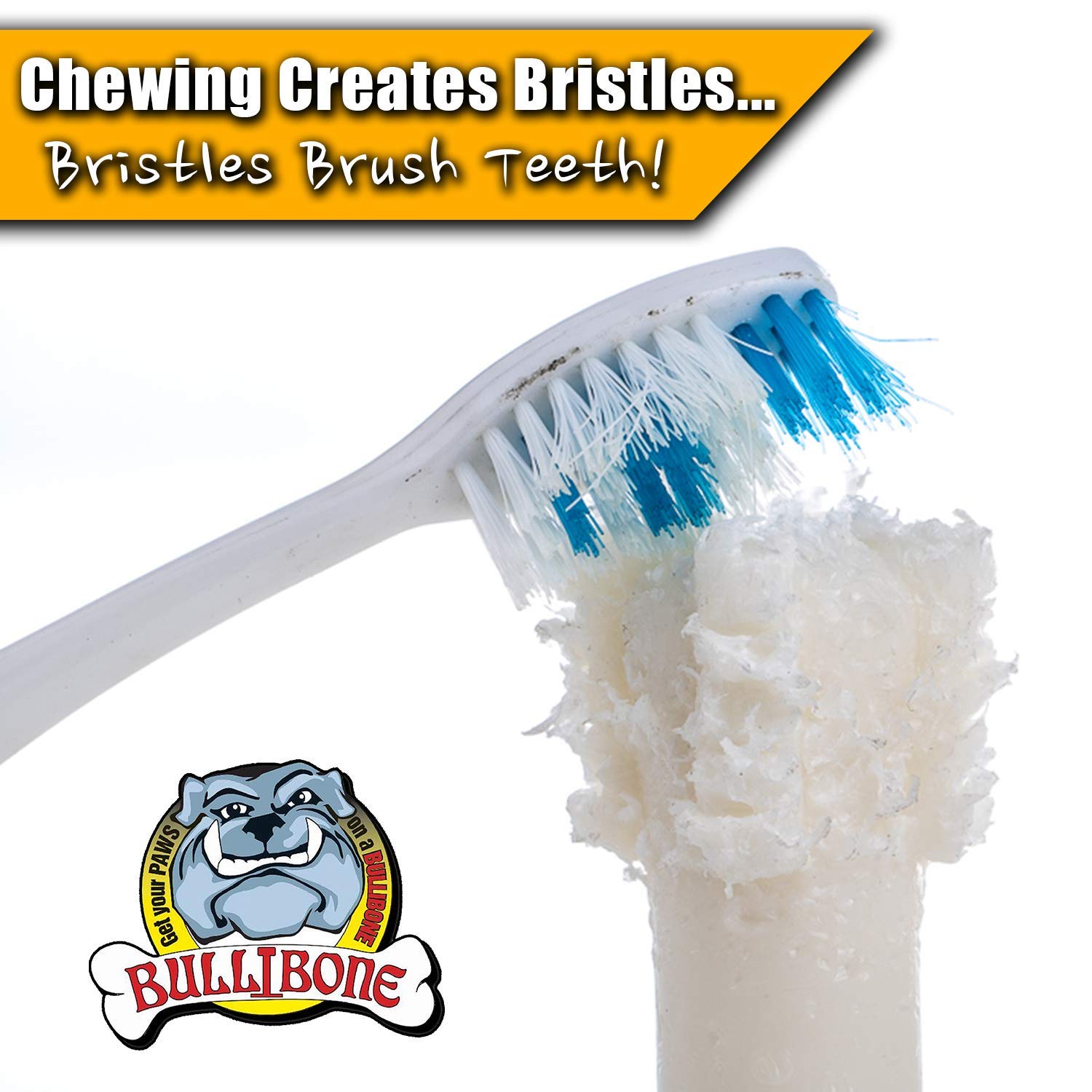 Bullibone Brusher: Dog Teeth Cleaning Brushing Toothbrush Stick - Long Lasting Nylon Peppermint Dog Dental Chew Toy for Oral Car
