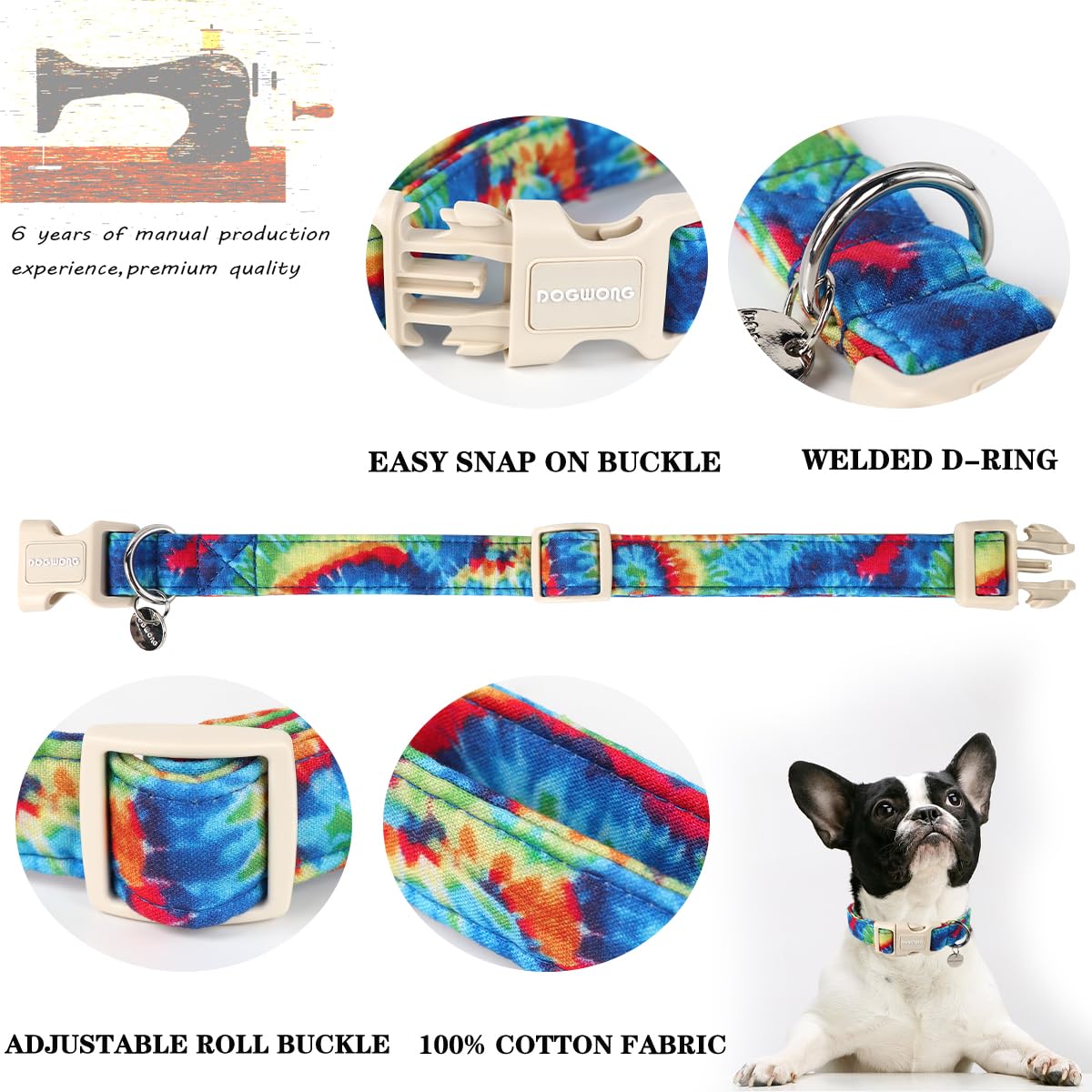 Dogwong Cotton Dog Collar - Soft Natural Fabric Spring Summer Wedding Puppy Necklace For Small Medium Large Dogs