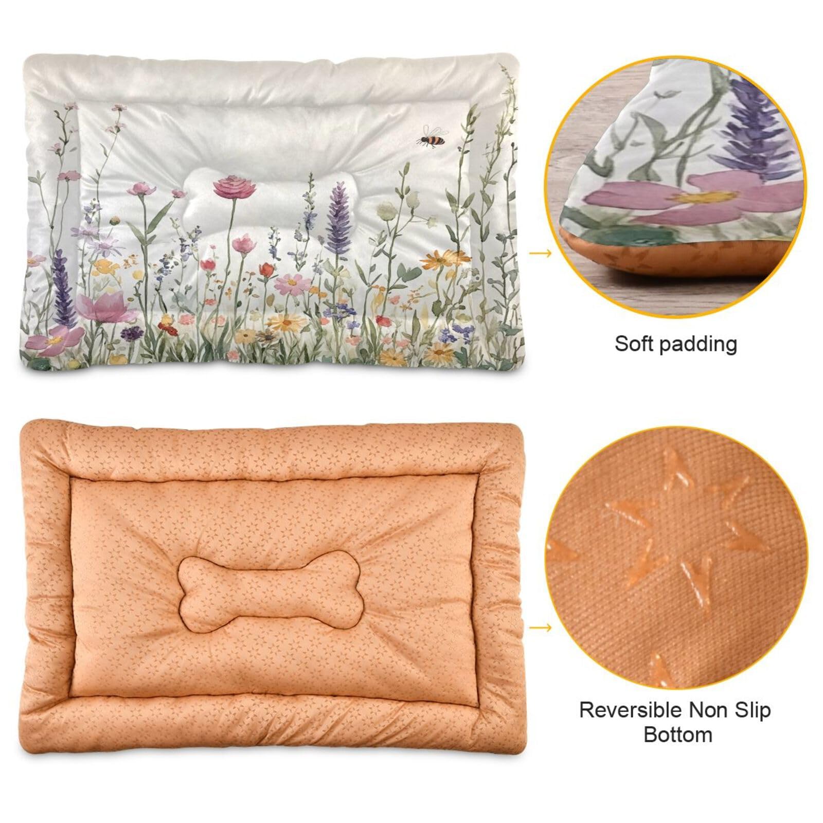 Coikll Wildflowers Pet Bed Pad Soft Dog Bed Mat With Anti-Slip Bottom, Machine Washable Crate Pad Mattress For Dog Sleeping- 24