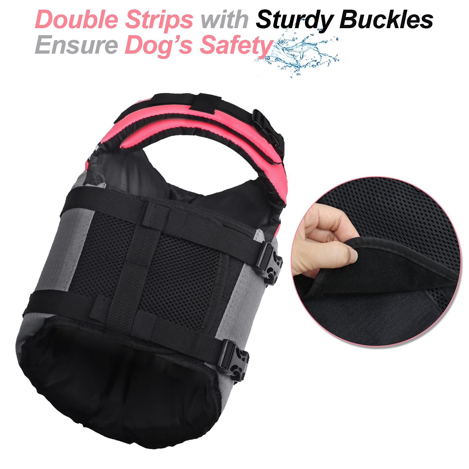 Vivaglory Sports Style Dog Life Jacket With Extra Flotation, Adjustable & Durable Swim Life Vest With Secure Fastening System Fo