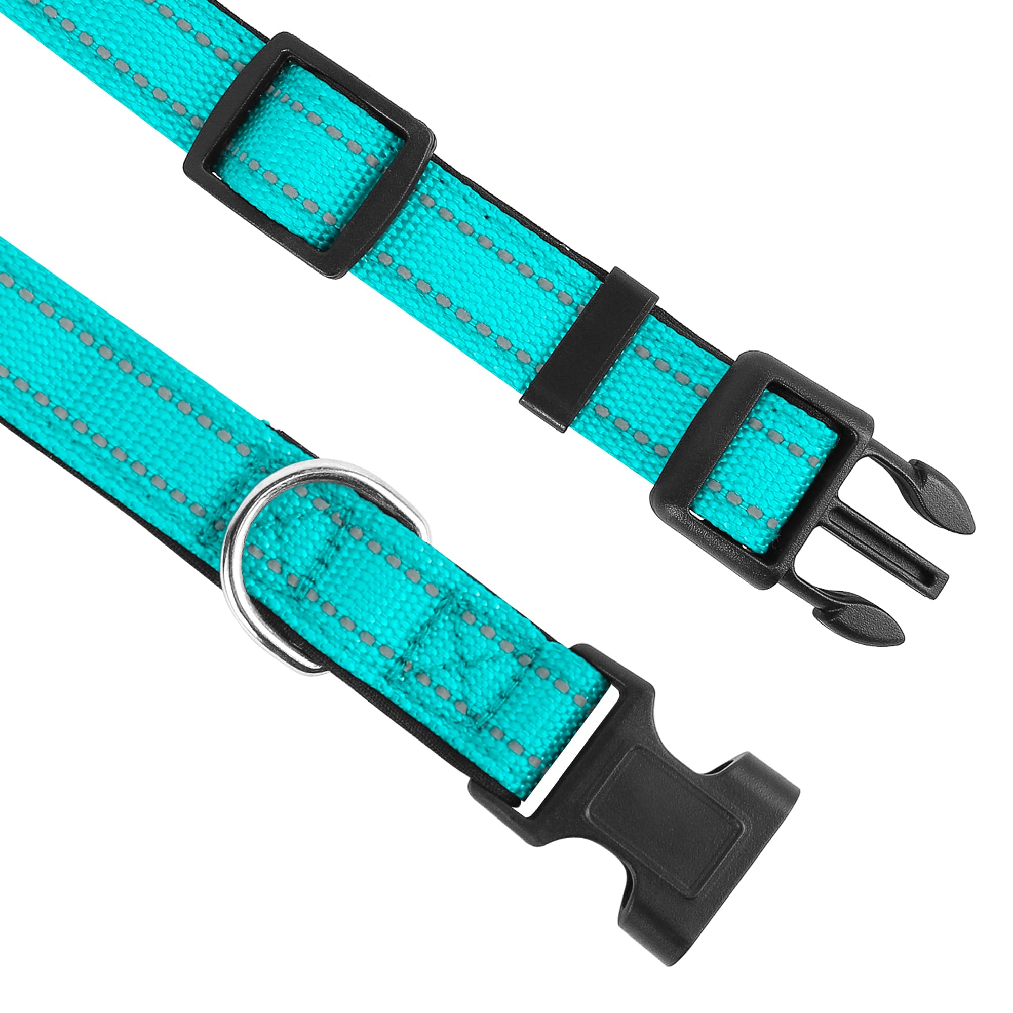 Pwod Reflective Dog Collar, Adjustable Soft Neoprene Padded Nylon Pet Collars With Buckle For Large Dogs, Turquoise,L