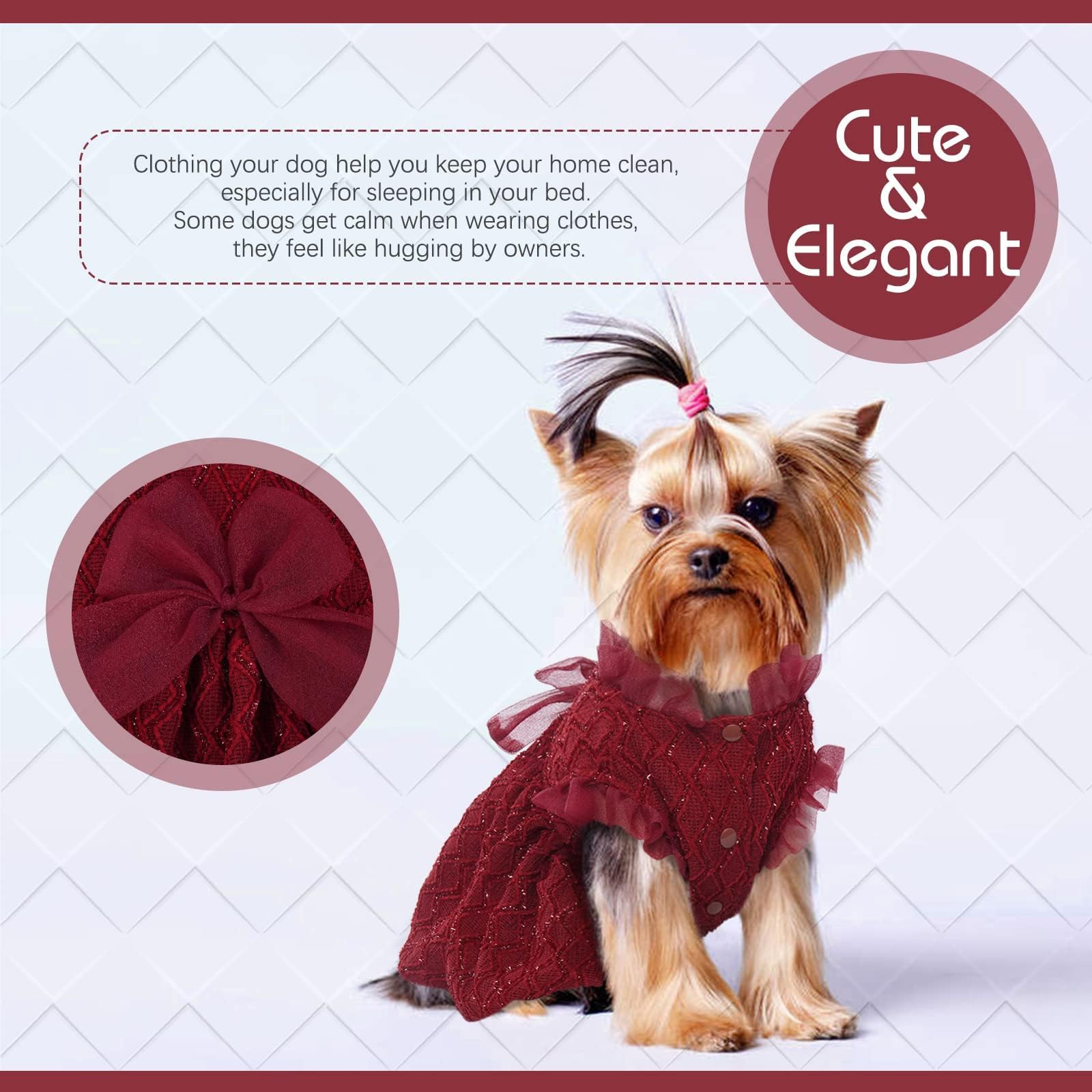 Kuoser Dog Dress, Dog Dresses For Medium Dogs, Cute Puppy Dress With Bow-Knot Girl Princess Dog Tutu Dress Costume Pet Outfit Cat Clothes For Birthday Party Christmas Wedding, Red Medium