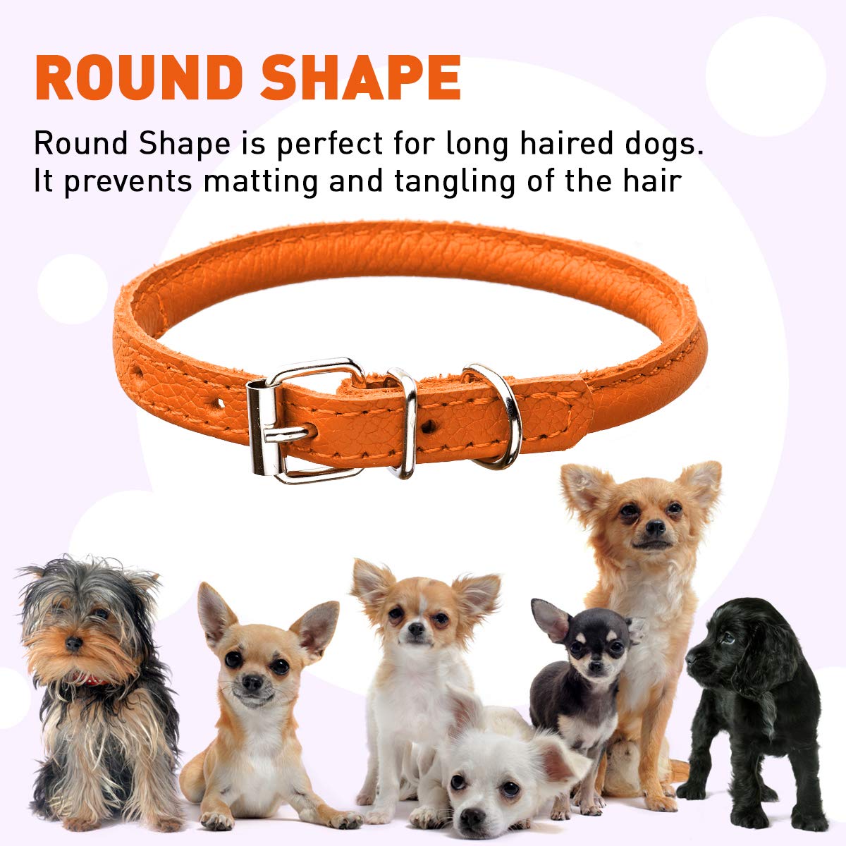 Dogline Rolled Leather Dog Collar - For Small, Medium And Large Breeds - Soft And Padded Round Luxury Design W1/4'' - L8-10, Ora