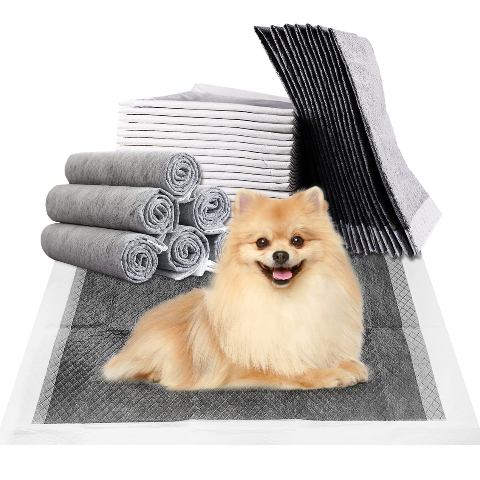 Fhiny Pee Pads for Small Dogs, 24 x 24 40 PCS Large Disposable Puppy Pads Leak-Proof Super Absorbent Charcoal Potty Training Pad