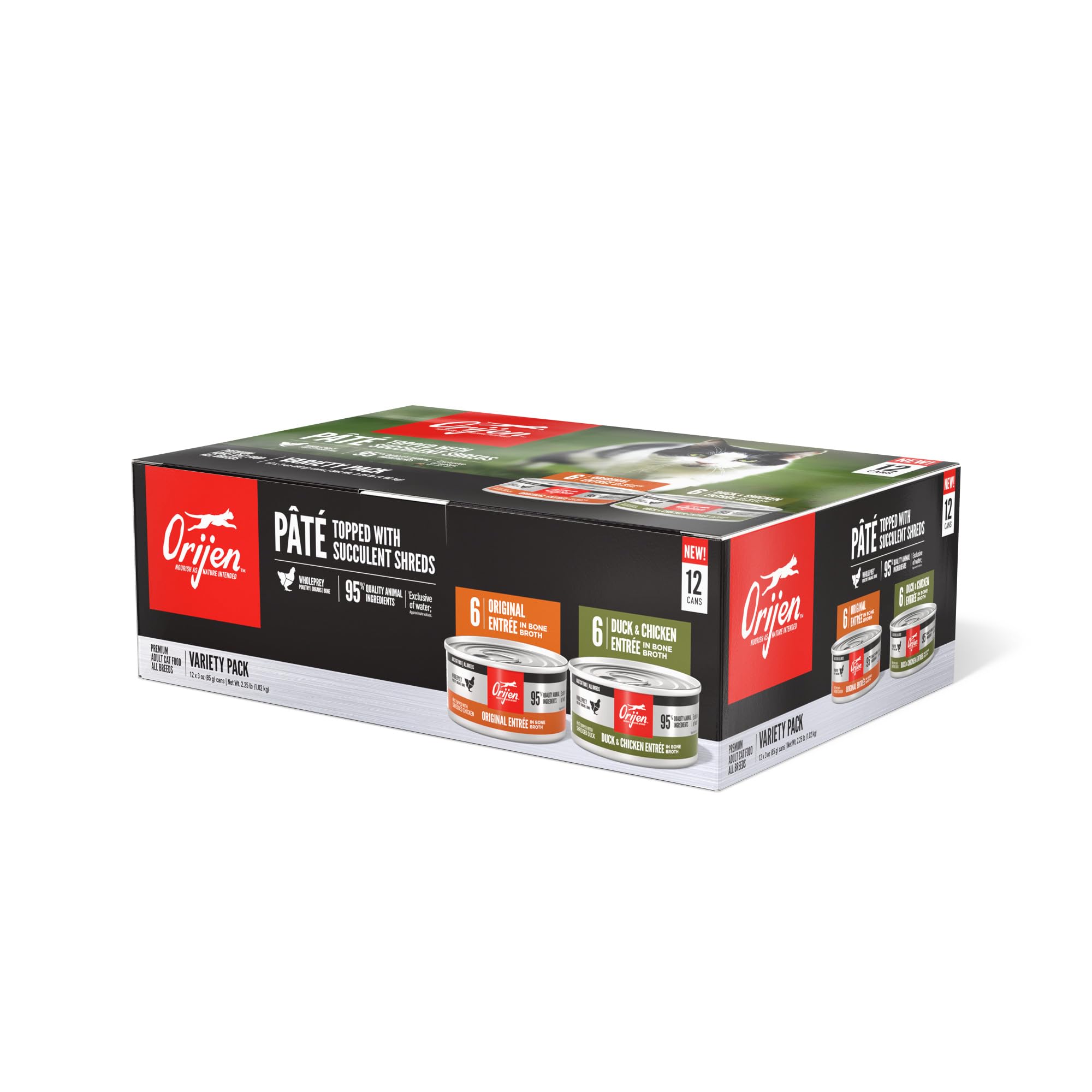 ORIJEN Premium Pate Variety 12 Pack: Original Recipe (6) + Duck & Chicken Recipe (6), 3oz